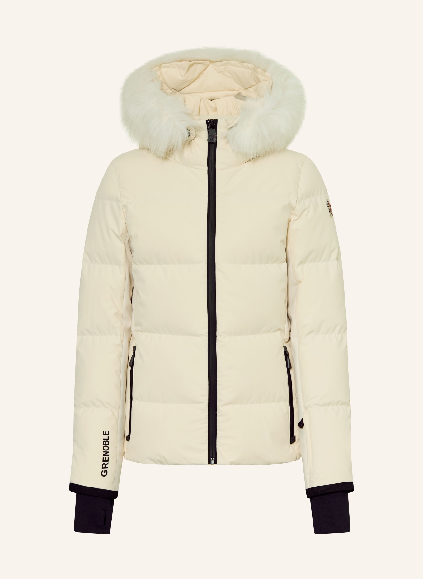 MONCLER enfant Daunen-Skijacke NEW GUYANE mit Kunstfell: CREME / SCHWARZ