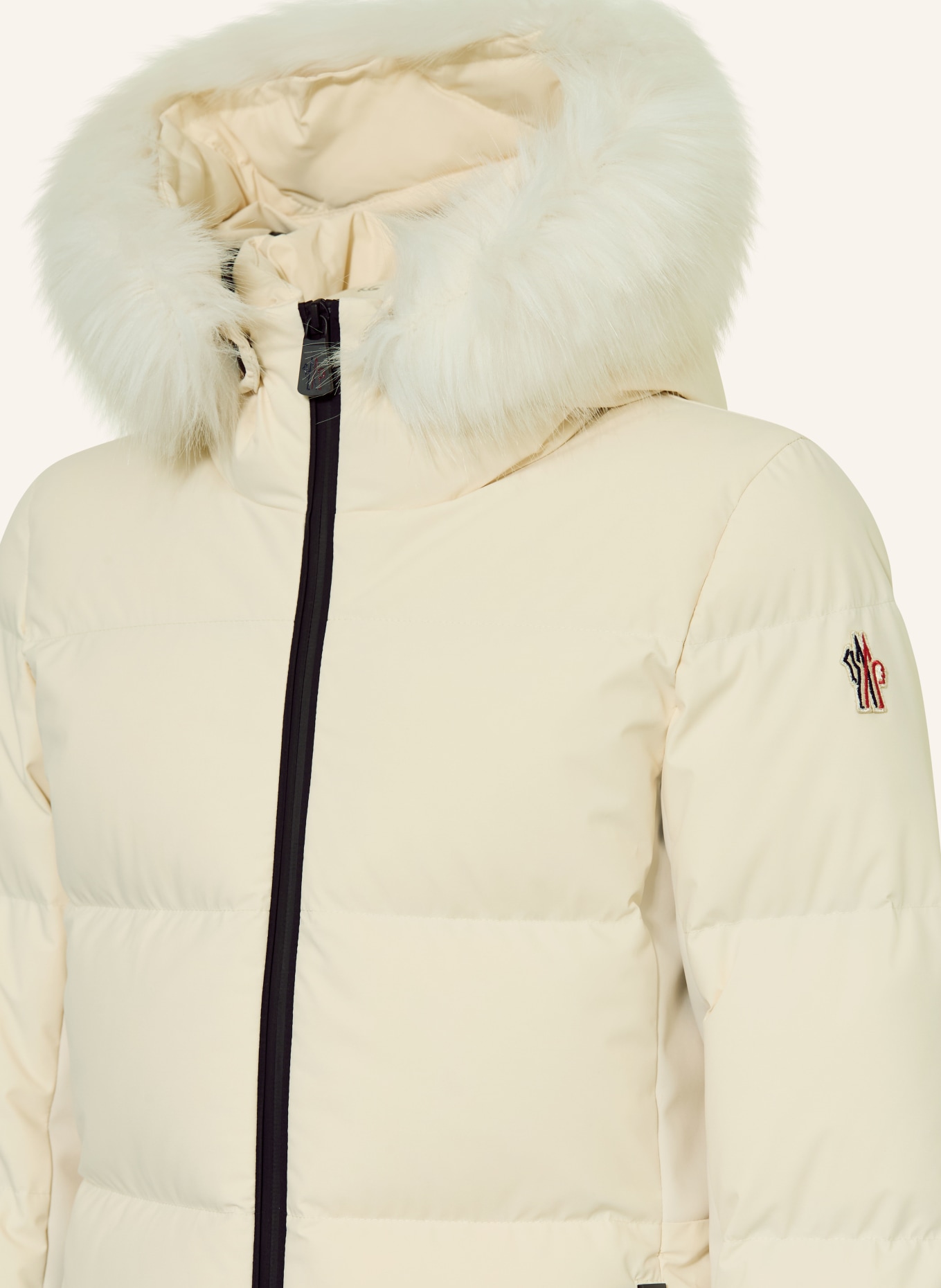 MONCLER enfant Daunen-Skijacke NEW GUYANE mit Kunstfell: CREME / SCHWARZ