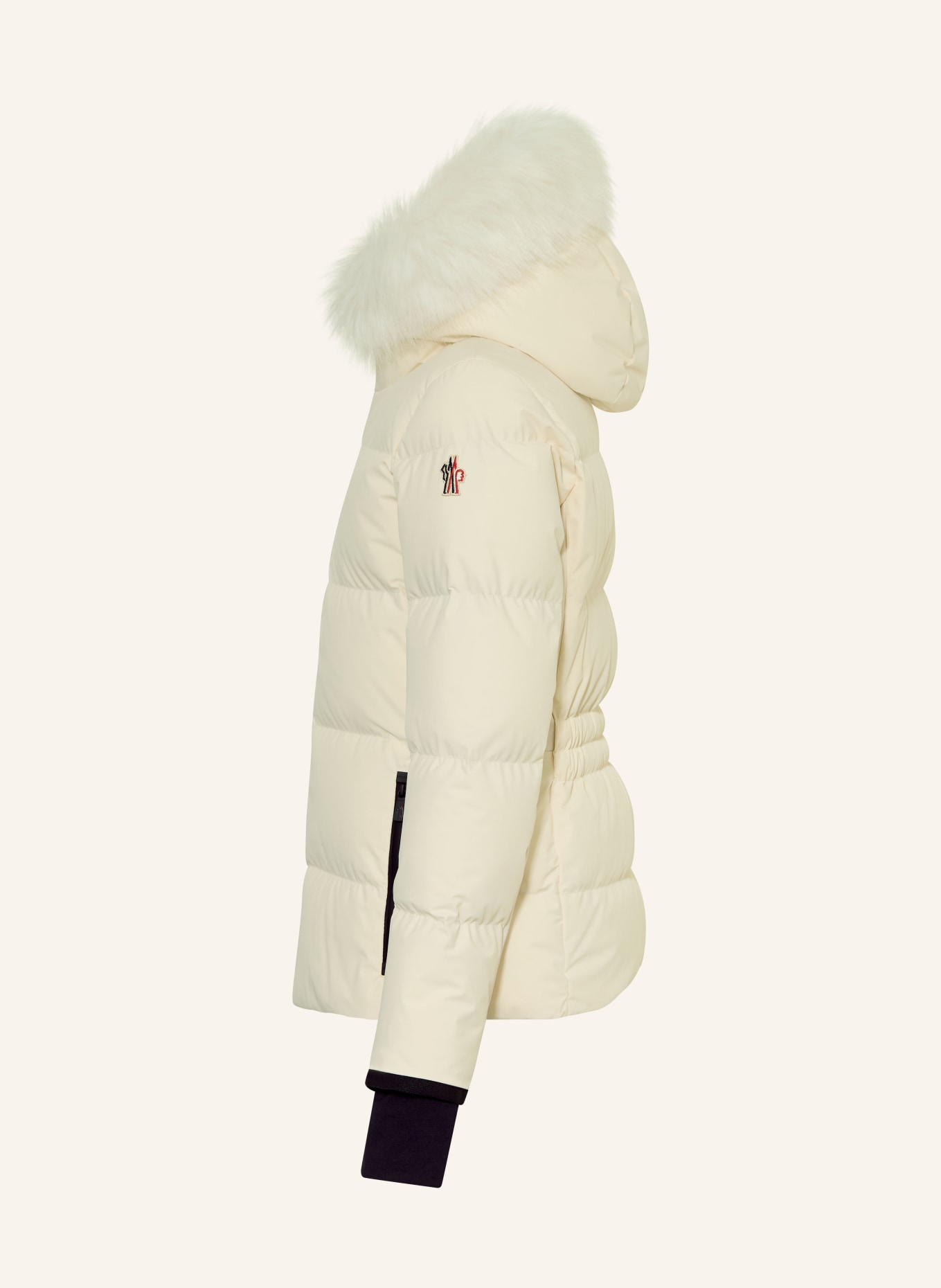 MONCLER enfant Daunen-Skijacke NEW GUYANE mit Kunstfell: CREME / SCHWARZ