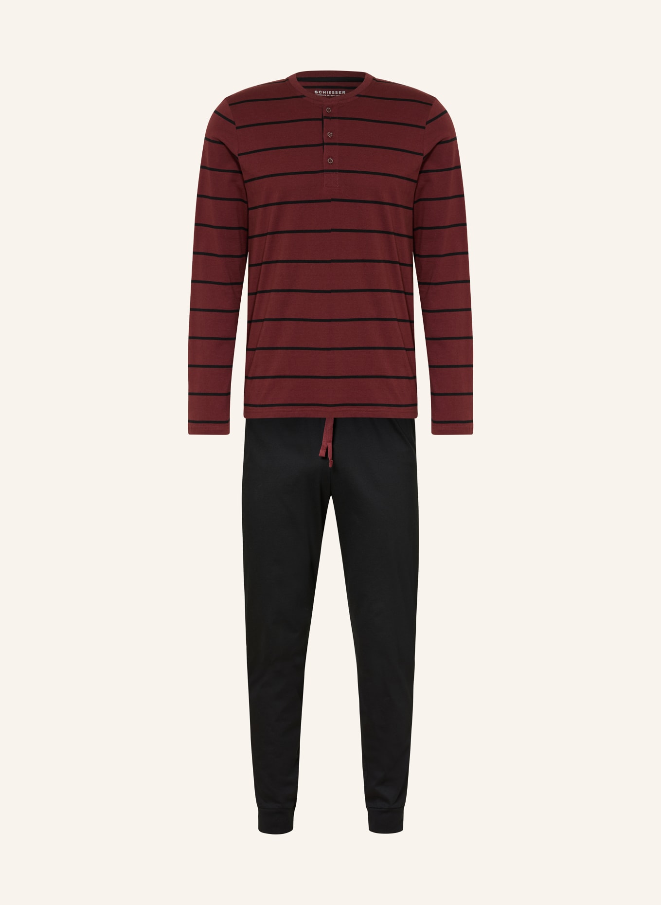 SCHIESSER CASUAL NIGHTWEAR pajamas: BLACK / DARK RED