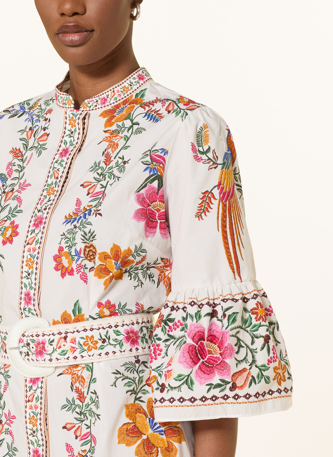 FARM RIO Dress with 3/4 sleeves: WHITE / ORANGE / GREEN