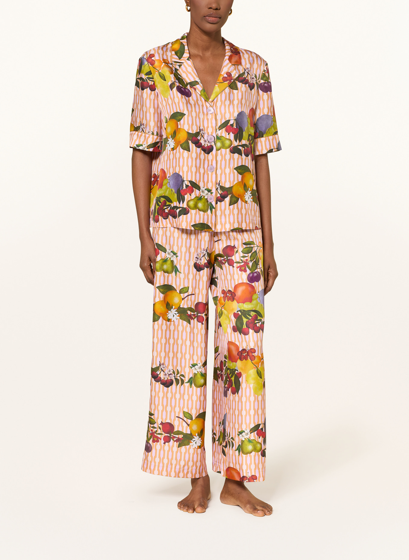 ERES Schlafshirt CHERRY aus Seide: HELLLILA / BEIGE / DUNKELROT