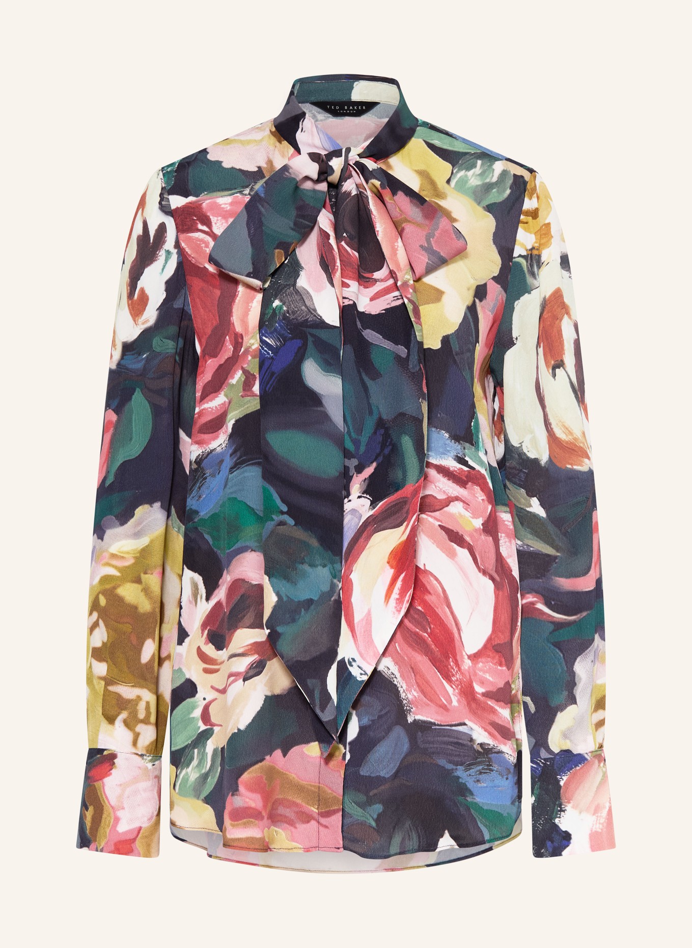 TED BAKER Chemisier à col lavallière ARAGA: BLEU PÉTROLE / VIEUX ROSE / JAUNE