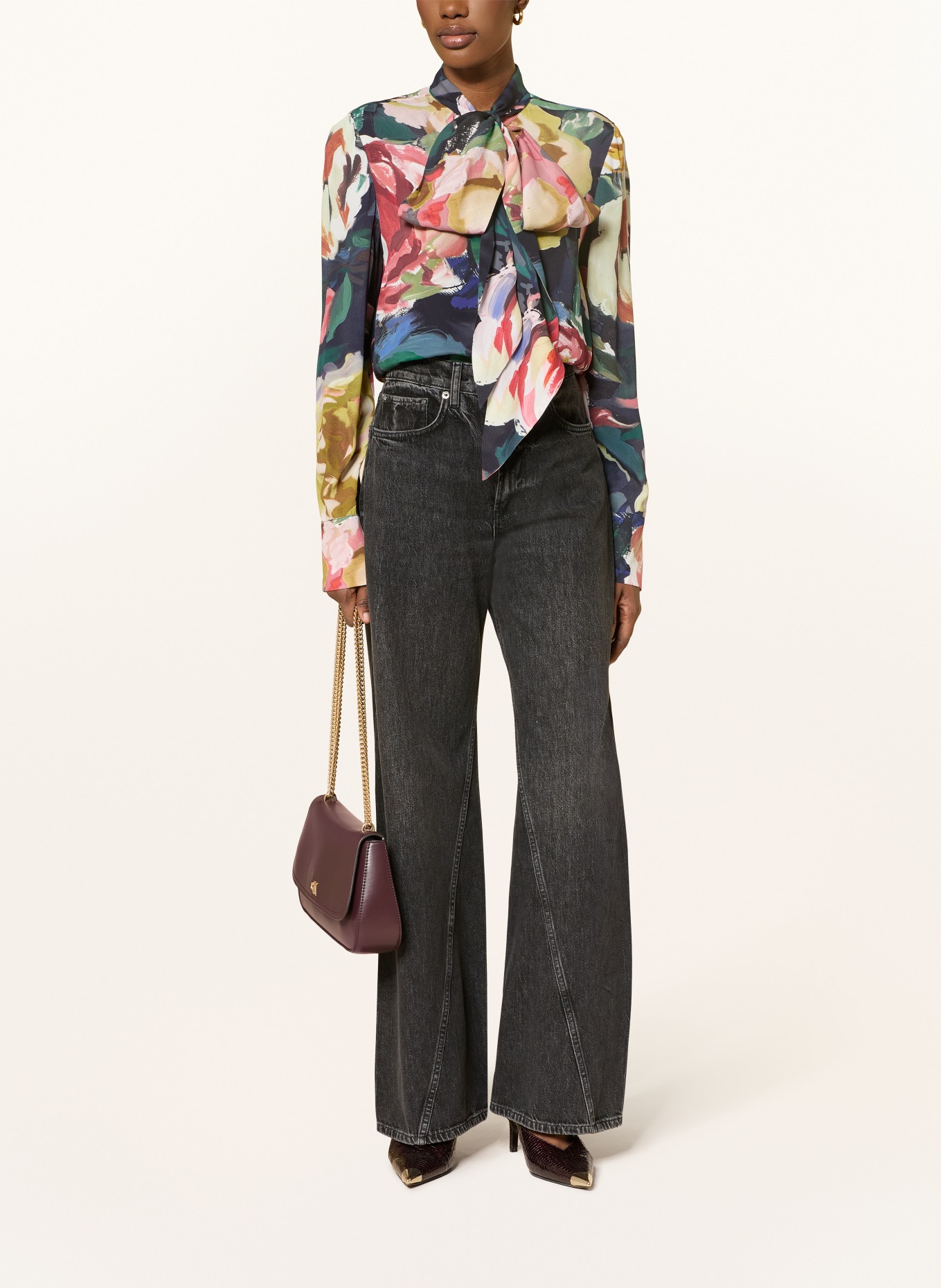 TED BAKER Chemisier à col lavallière ARAGA: BLEU PÉTROLE / VIEUX ROSE / JAUNE