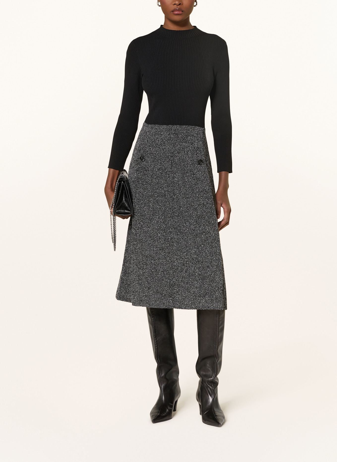 TED BAKER Sukienka EKAAD z mieszanki materiałów z rękawami 3/4: CZARNY / BIAŁY