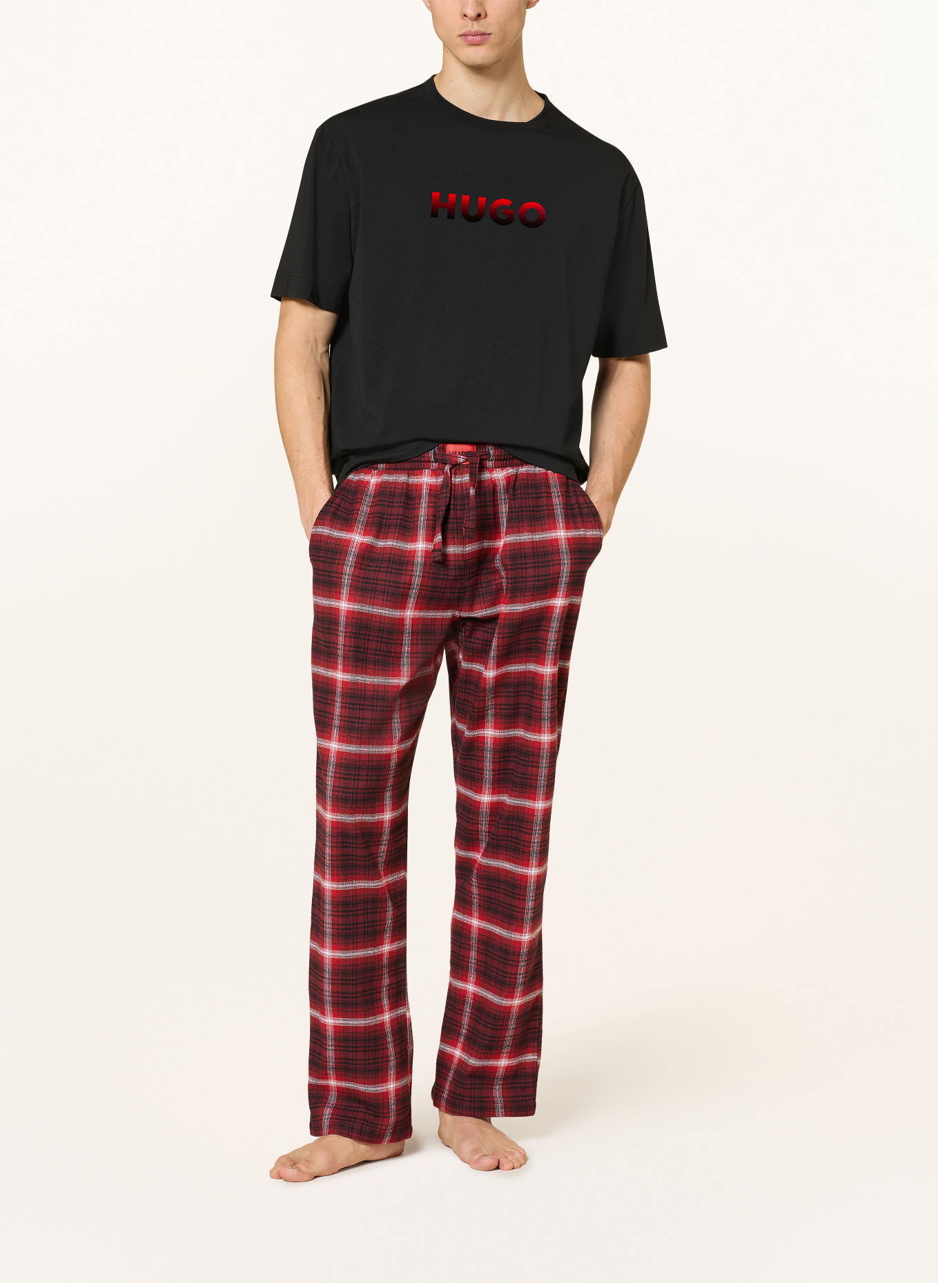 HUGO Schlafhose LOUK aus Flanell: ROT / ECRU / SCHWARZ