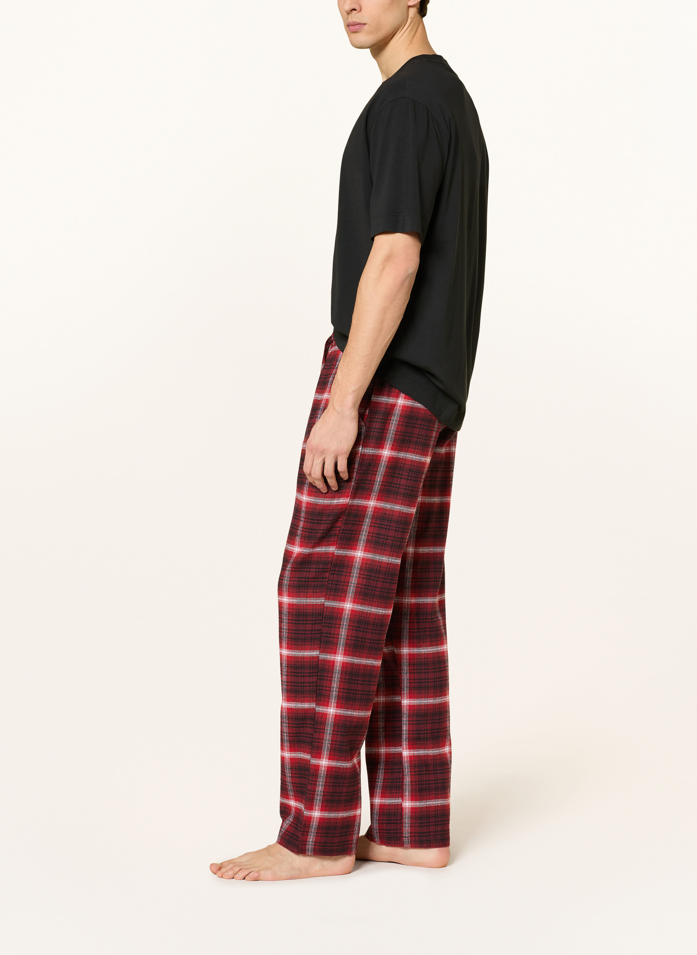 HUGO Schlafhose LOUK aus Flanell: ROT / ECRU / SCHWARZ