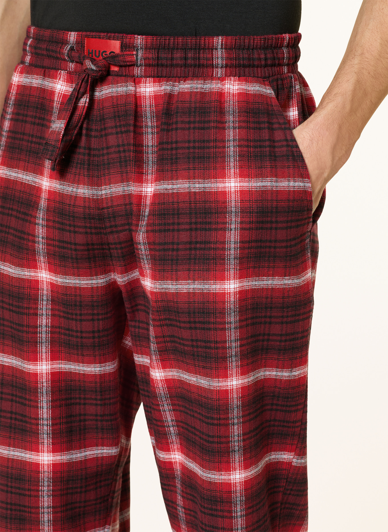 HUGO Schlafhose LOUK aus Flanell: ROT / ECRU / SCHWARZ