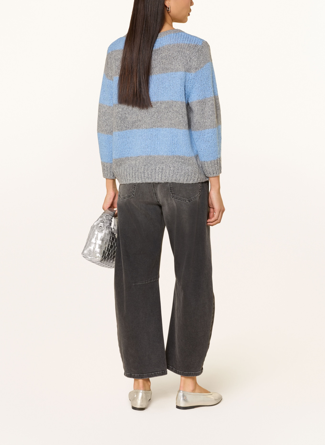 oui Sweater with 3/4 sleeves: LIGHT BLUE / GRAY