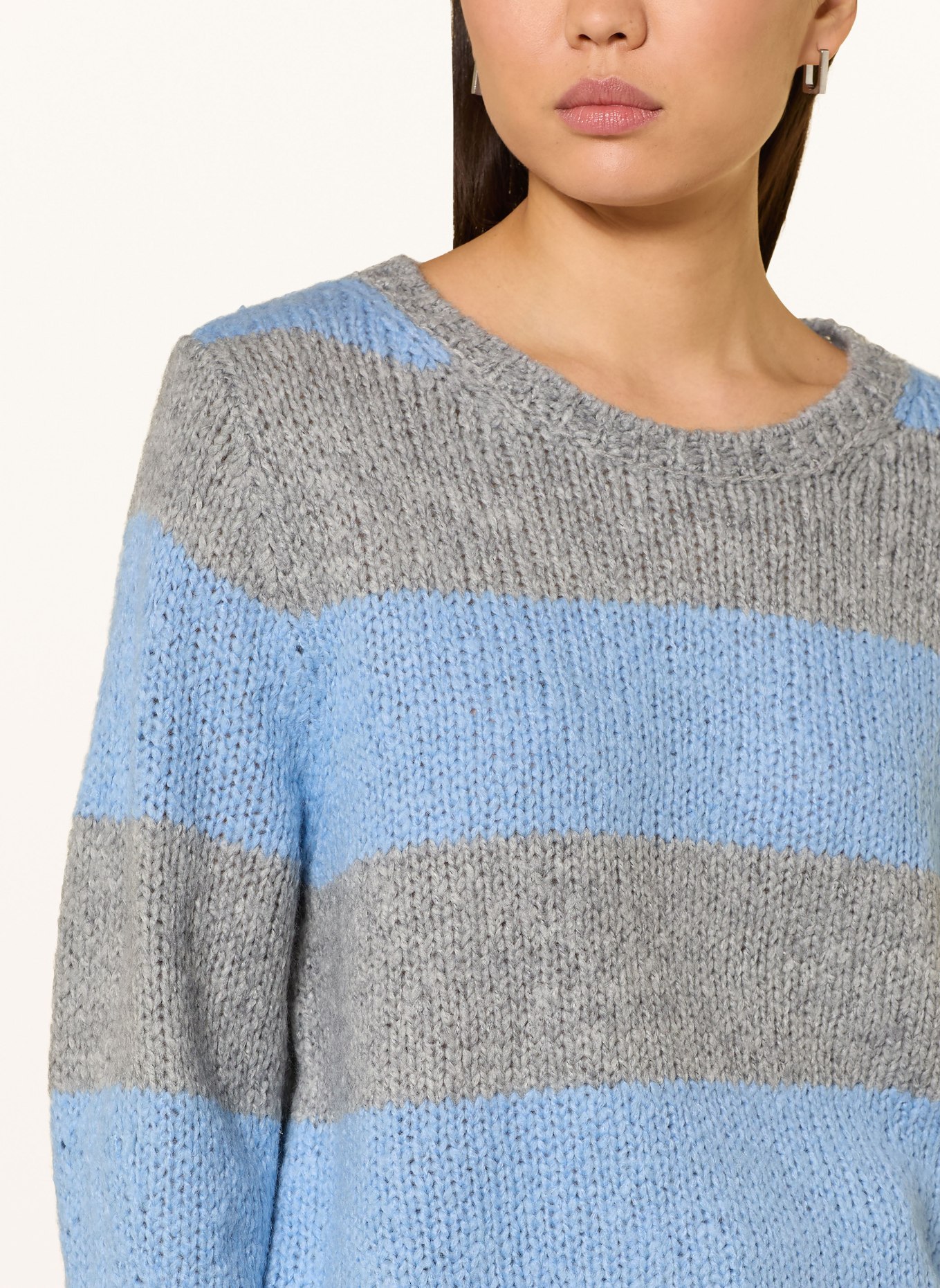 oui Sweater with 3/4 sleeves: LIGHT BLUE / GRAY