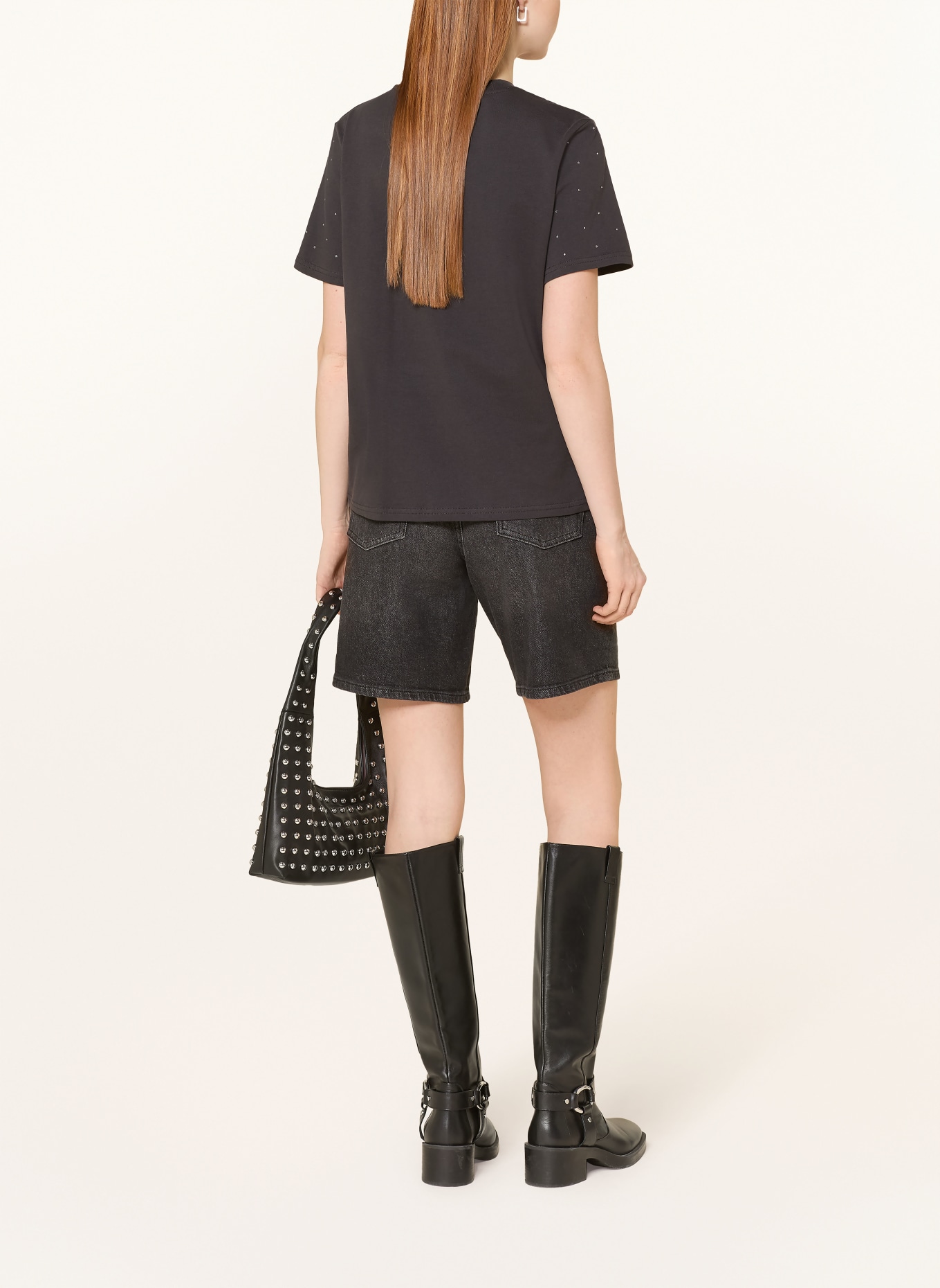 ONLY T-Shirt mit Schmucksteinen: DUNKELGRAU