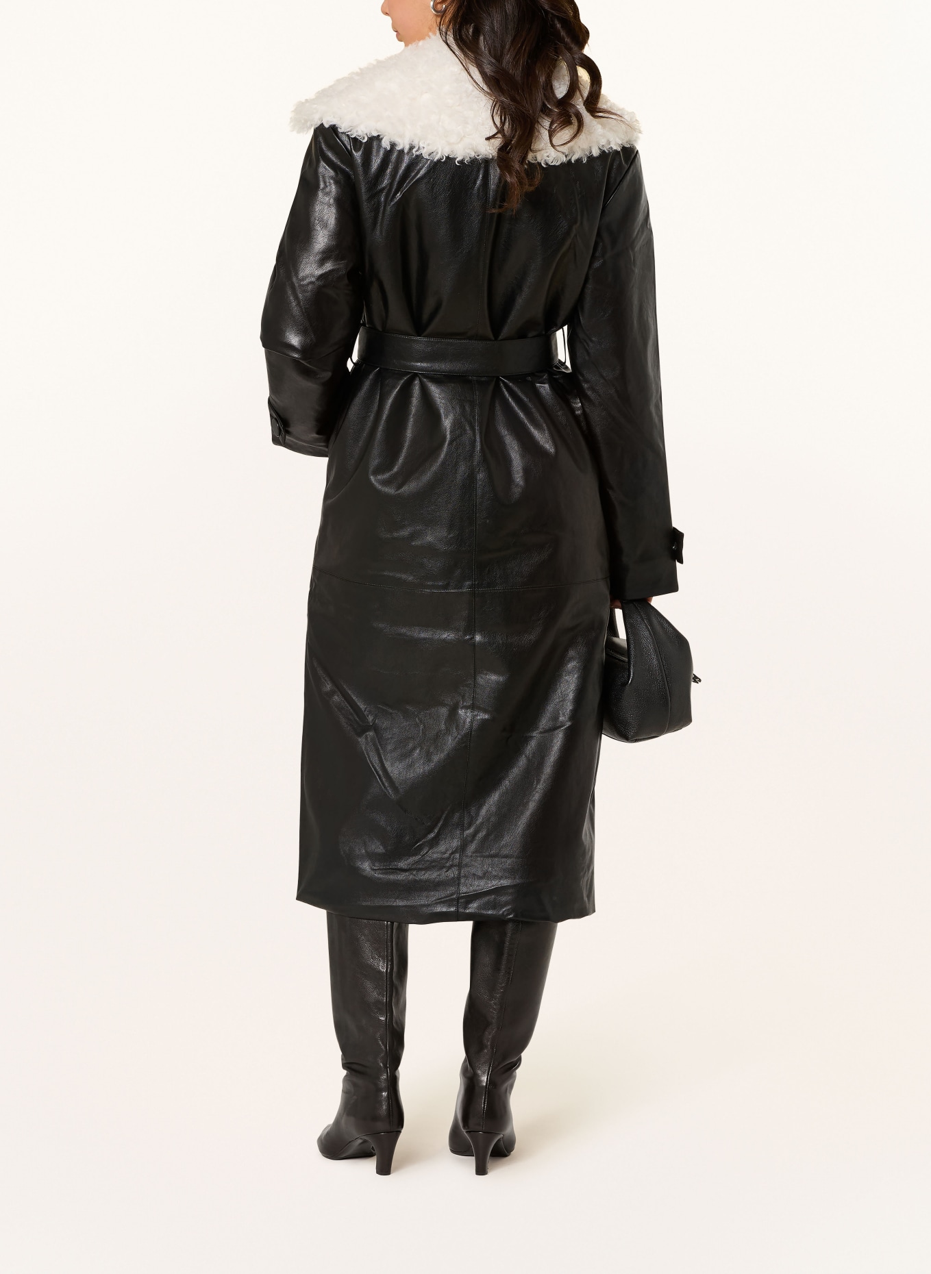 LeGer Studio Mantel JANIQUE in Lederoptik mit Kunstfell: SCHWARZ / WEISS