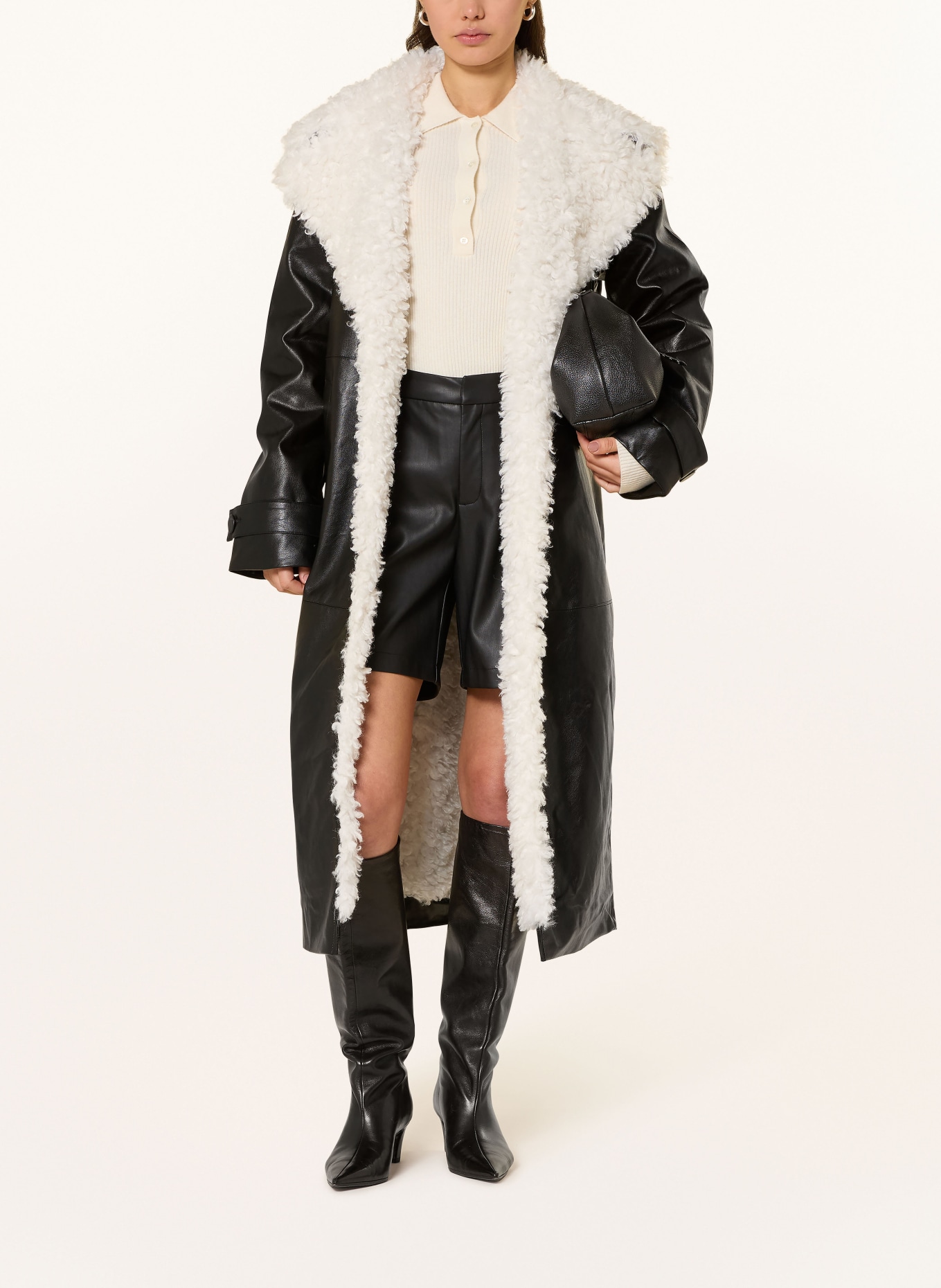 LeGer Studio Mantel JANIQUE in Lederoptik mit Kunstfell: SCHWARZ / WEISS