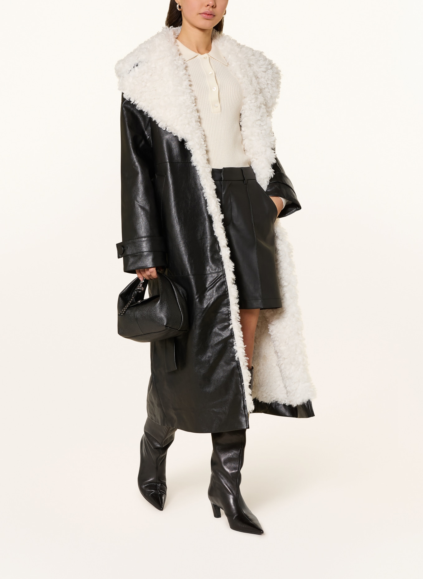 LeGer Studio Mantel JANIQUE in Lederoptik mit Kunstfell: SCHWARZ / WEISS