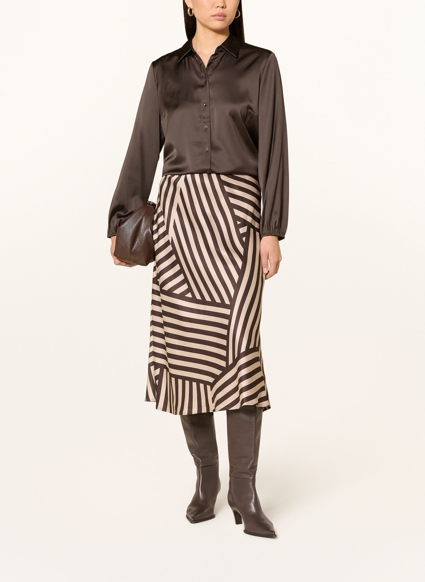 comma Spódnica satynowa: KREMOWY / CIEMNOBRĄZOWY