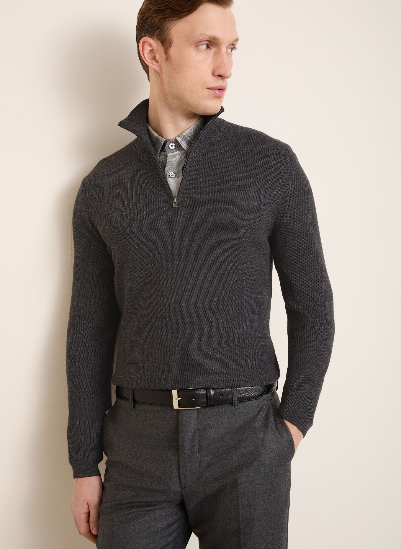 RALPH LAUREN PURPLE LABEL Piqué-Troyer: DUNKELGRAU