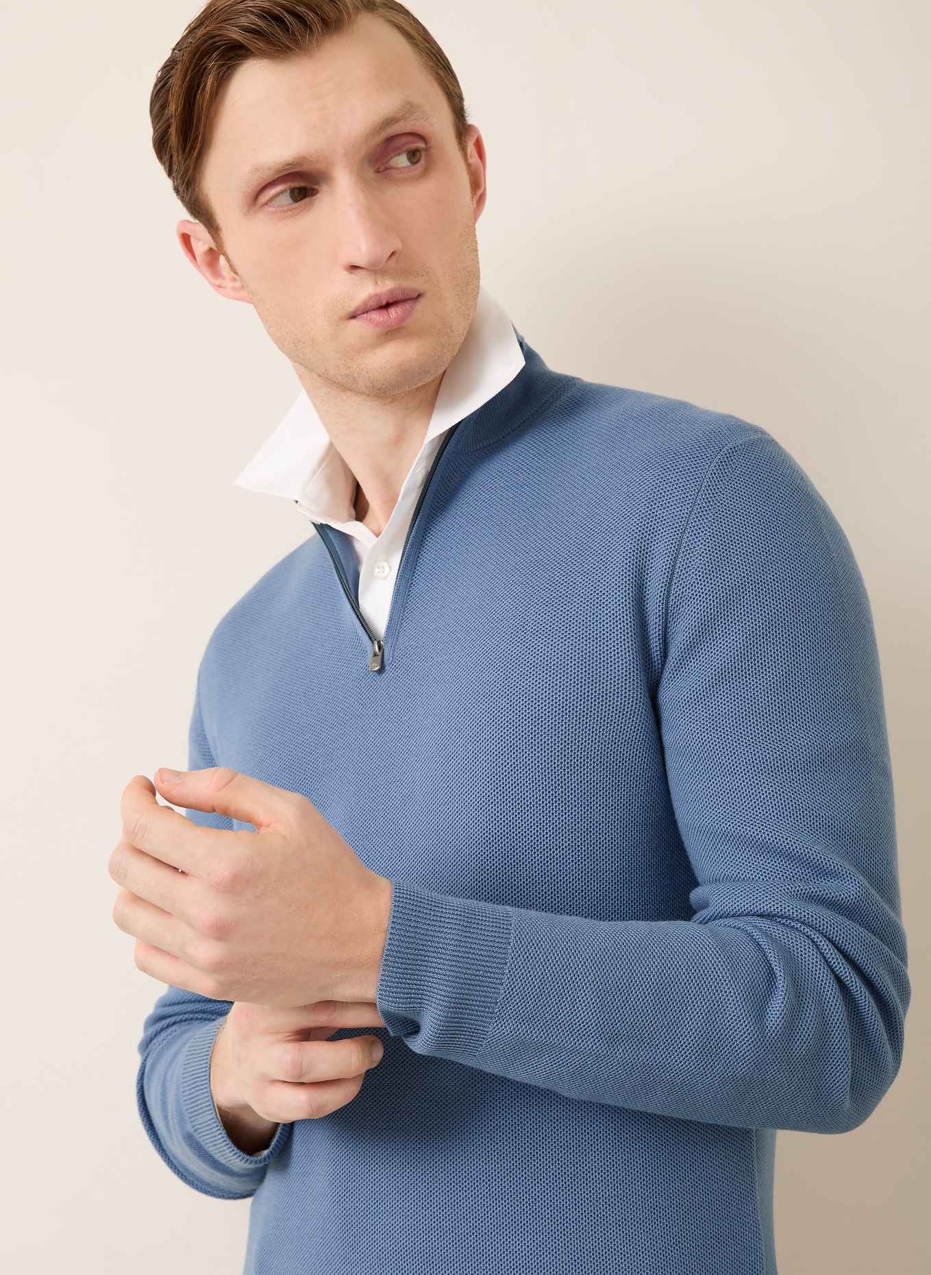 RALPH LAUREN PURPLE LABEL Piqué half-zip sweater: LIGHT BLUE
