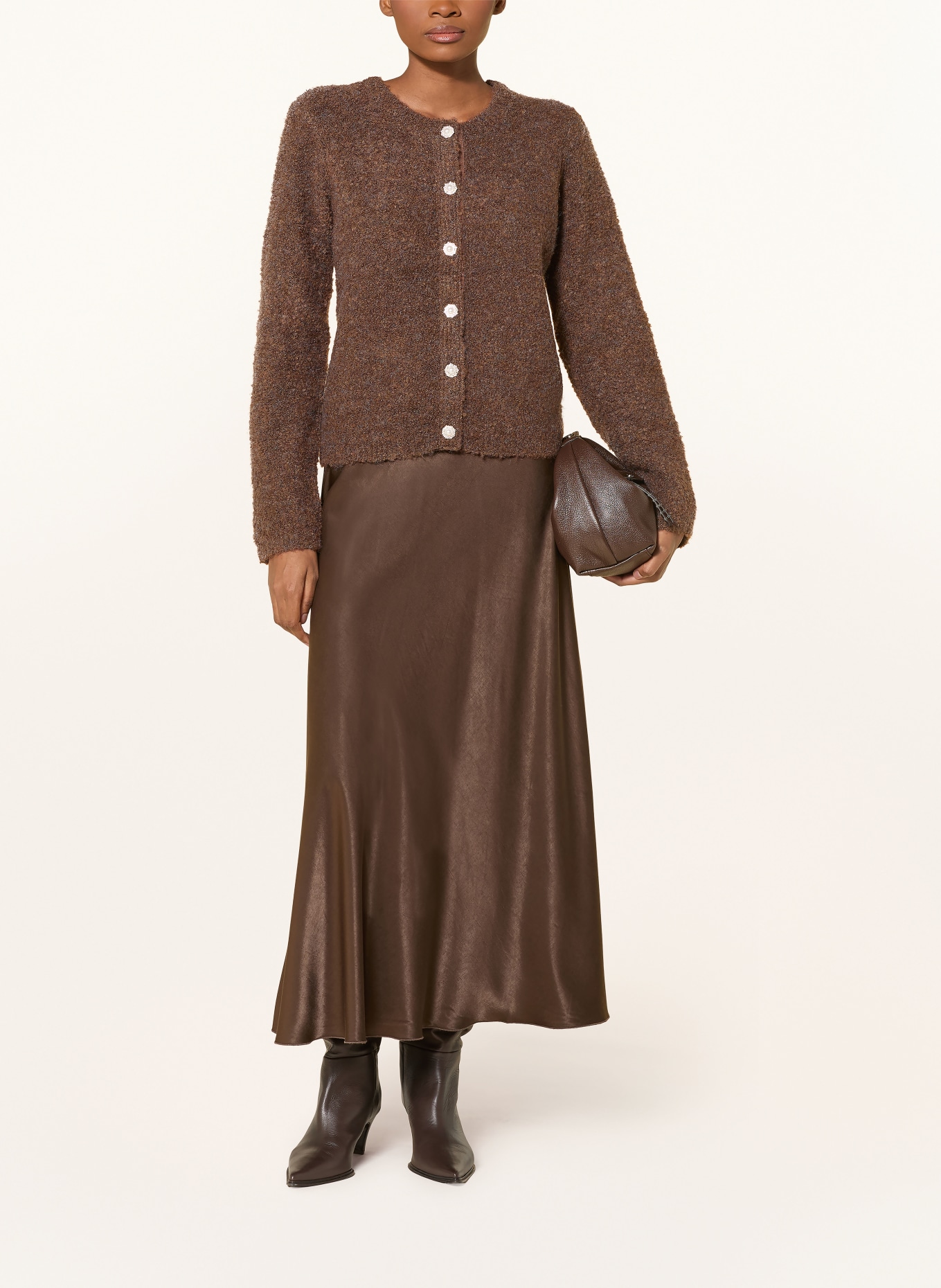 Y.A.S. Bouclé cardigan with gemstones: BROWN