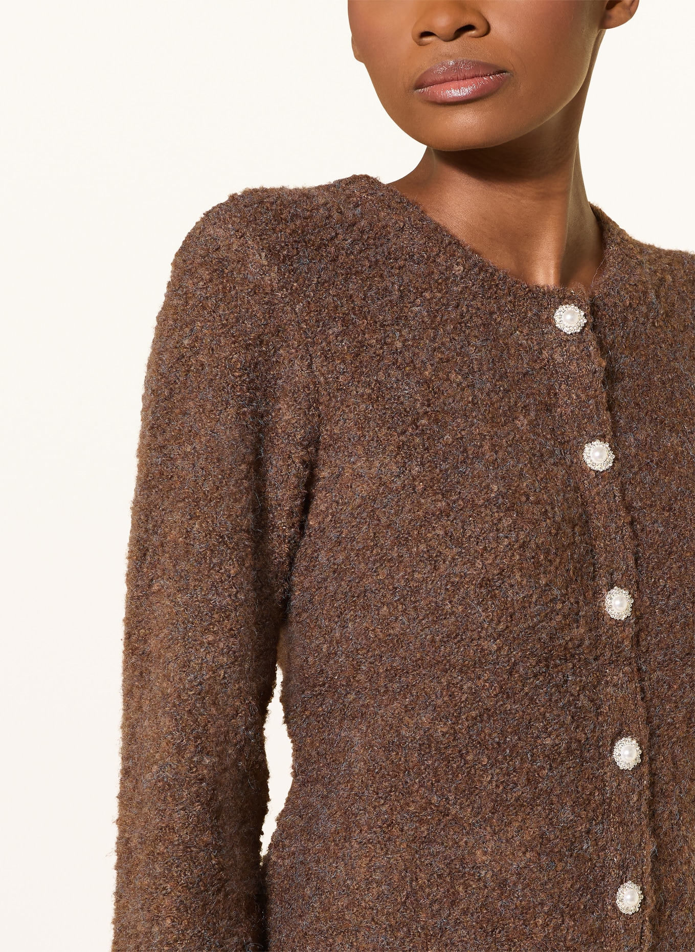Y.A.S. Bouclé cardigan with gemstones: BROWN