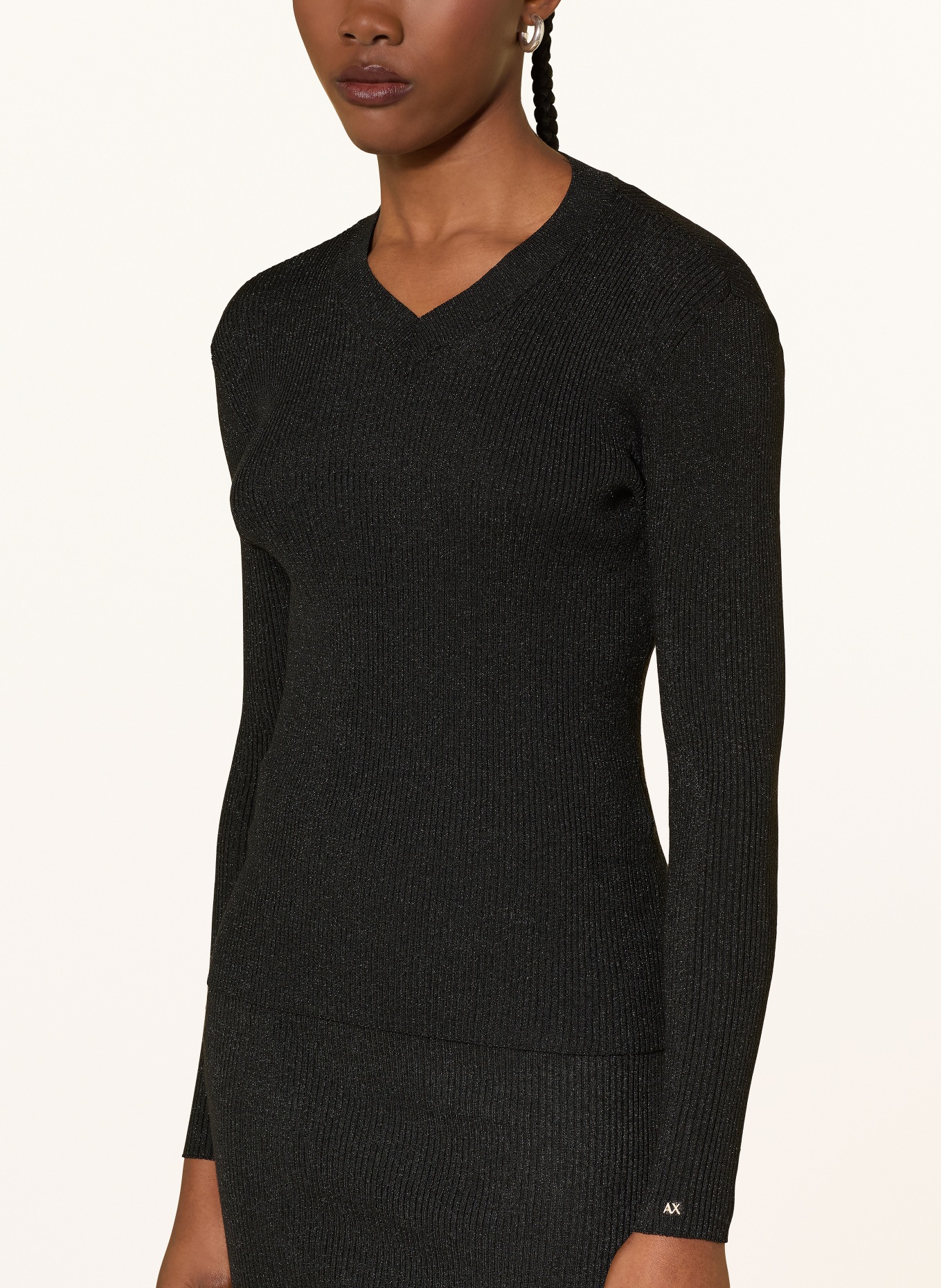 ARMANI EXCHANGE Long-sleeved shirt with glitter thread: BLACK