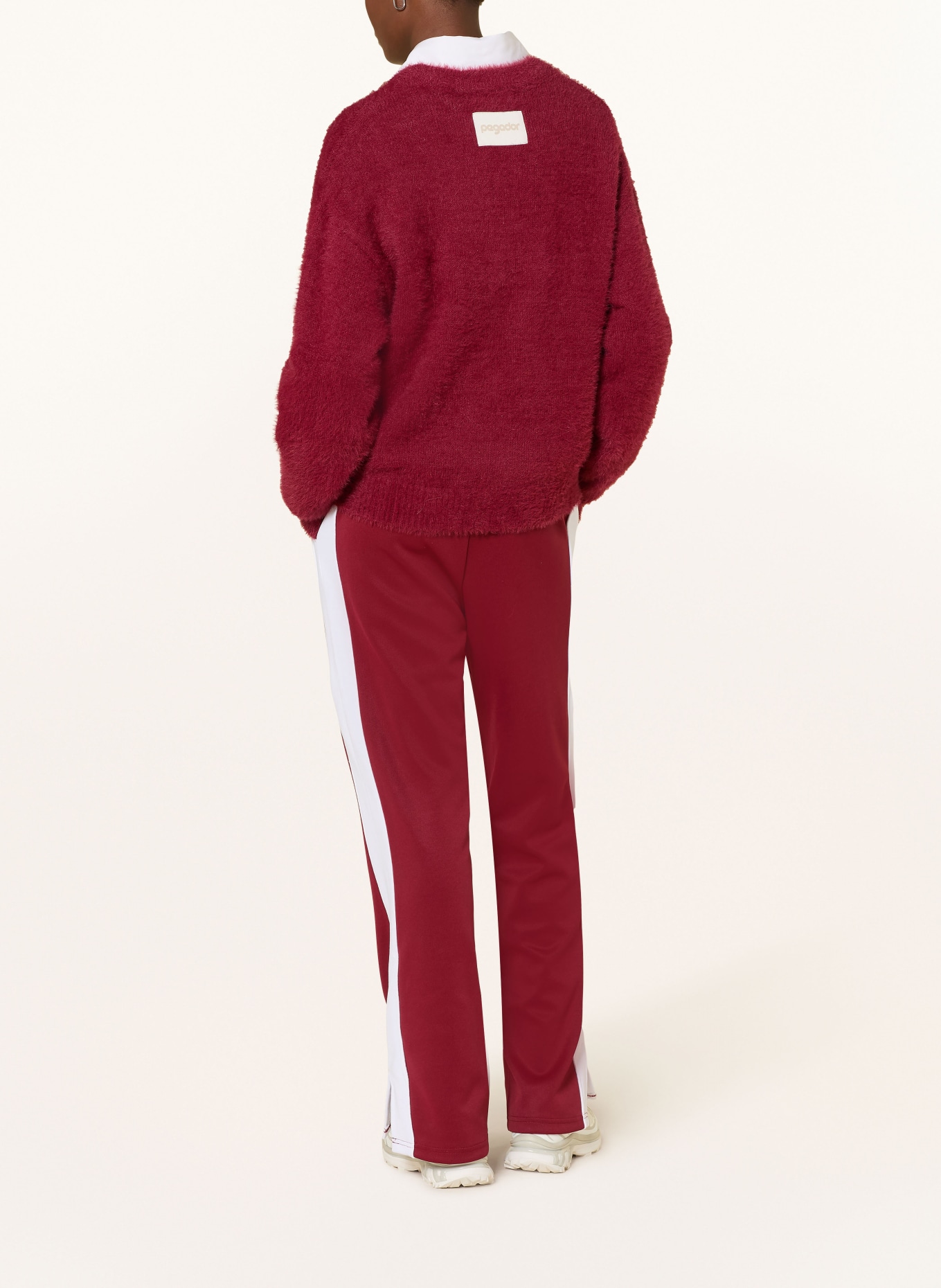 PEGADOR Tepláky MARTERA s pruhy: TMAVĚ ČERVENÁ / BÍLÁ