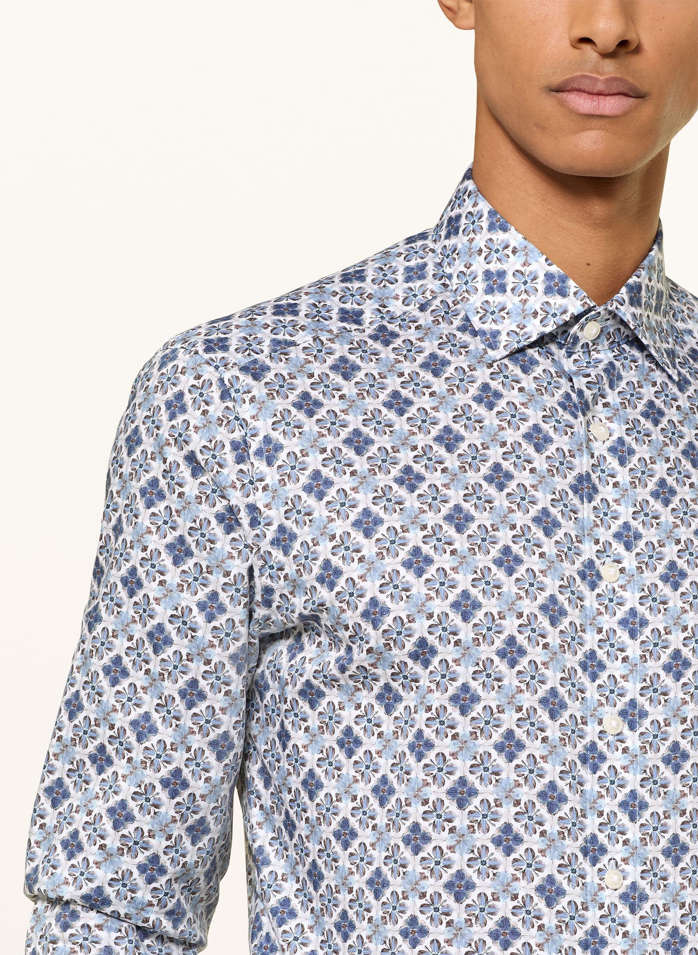 OLYMP Koszula Luxor o nowoczesnym kroju: NIEBIESKI / CIEMNOBRĄZOWY / BIAŁY