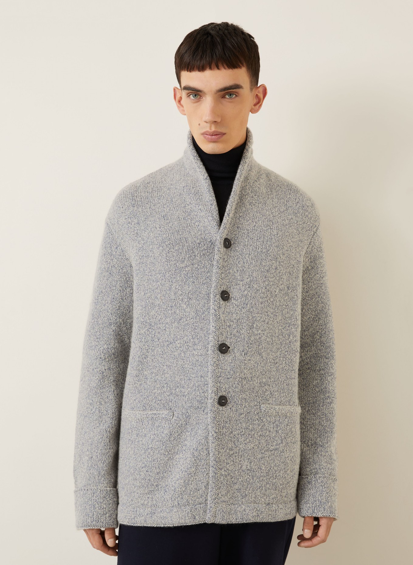 GIORGIO ARMANI Strickjacke aus Cashmere: HELLGRAU / DUNKELBLAU