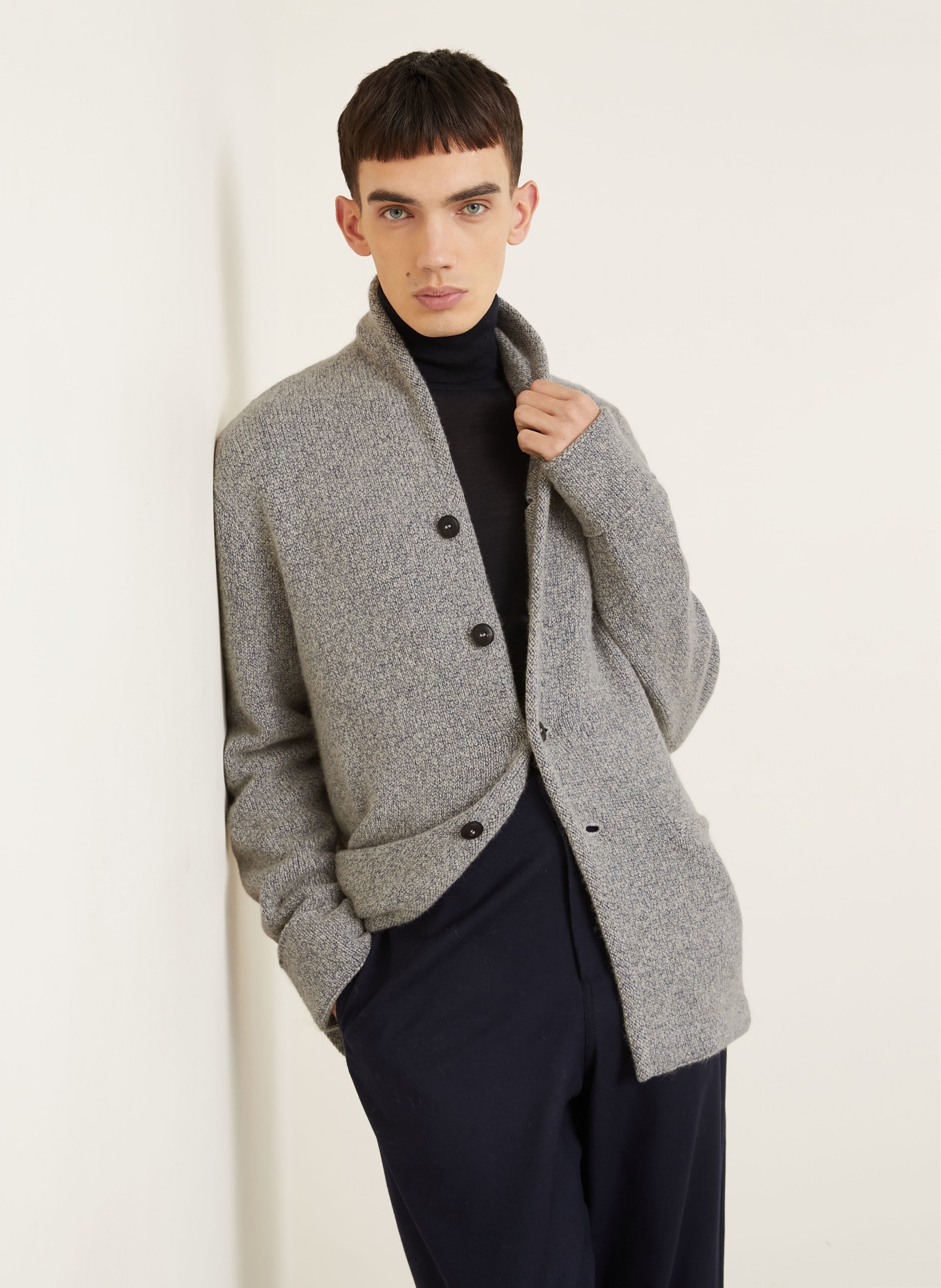 GIORGIO ARMANI Strickjacke aus Cashmere: HELLGRAU / DUNKELBLAU