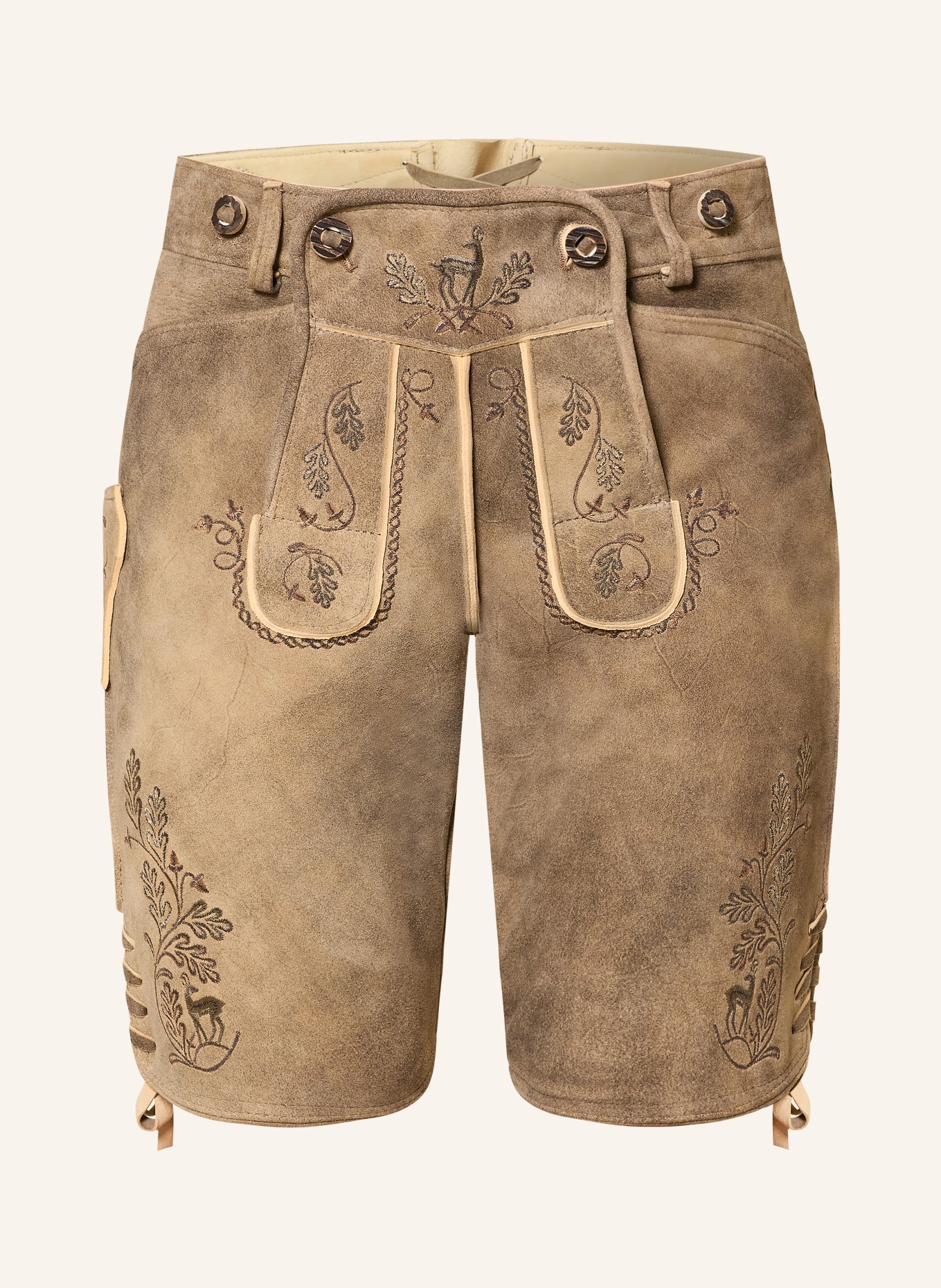 OSTARRICHI Trachten-Lederhose FRANZ: BEIGE / DUNKELBRAUN