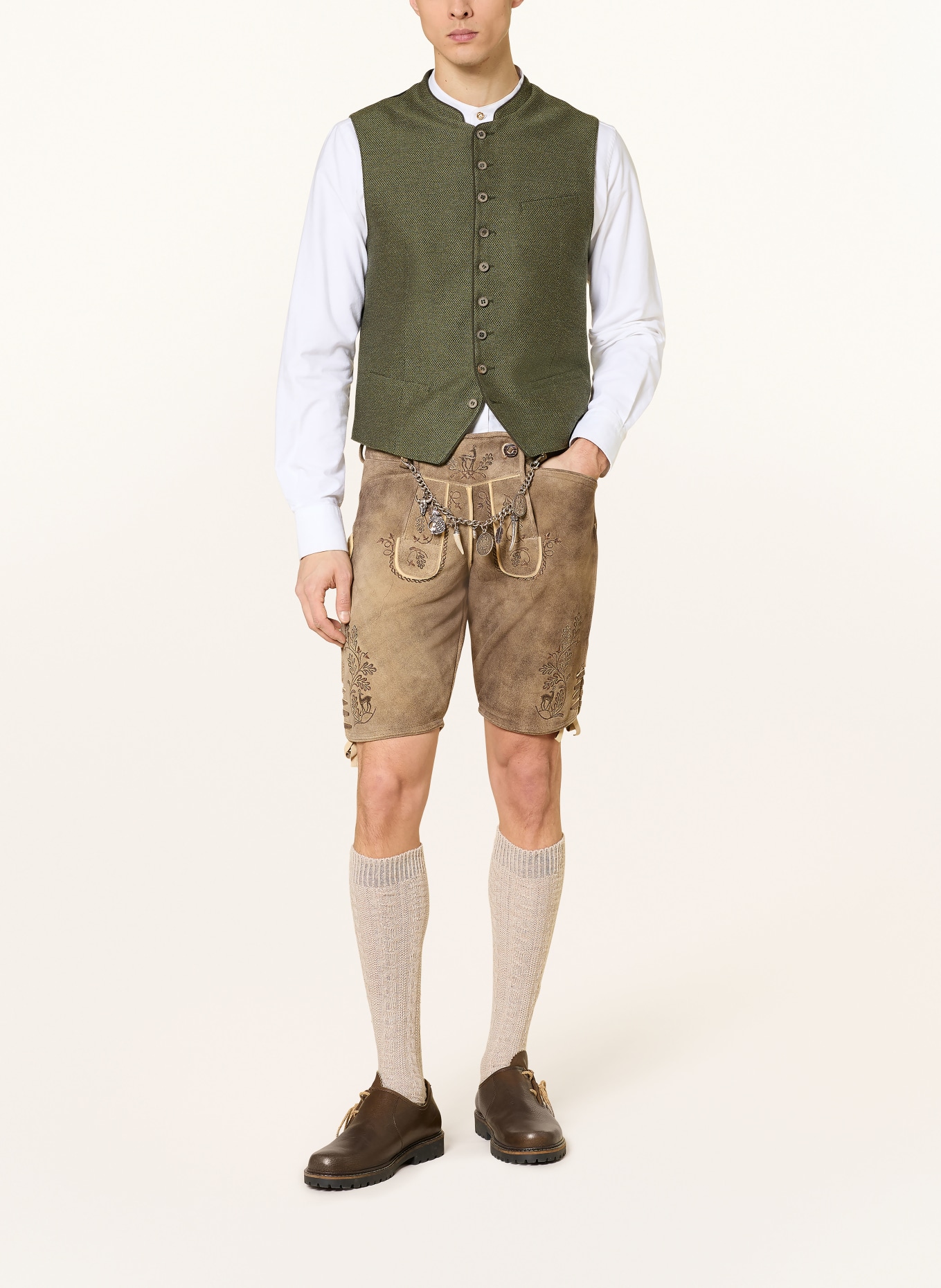 OSTARRICHI Trachten-Lederhose FRANZ: BEIGE / DUNKELBRAUN