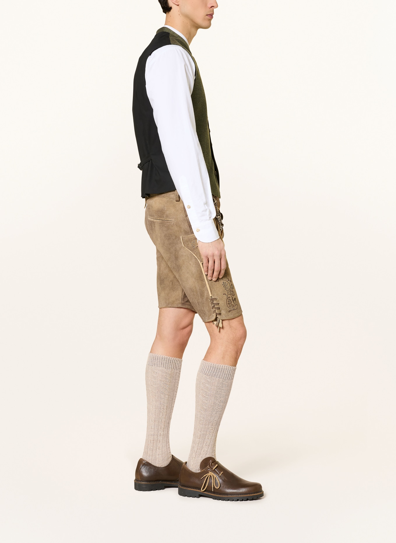 OSTARRICHI Trachten-Lederhose FRANZ: BEIGE / DUNKELBRAUN