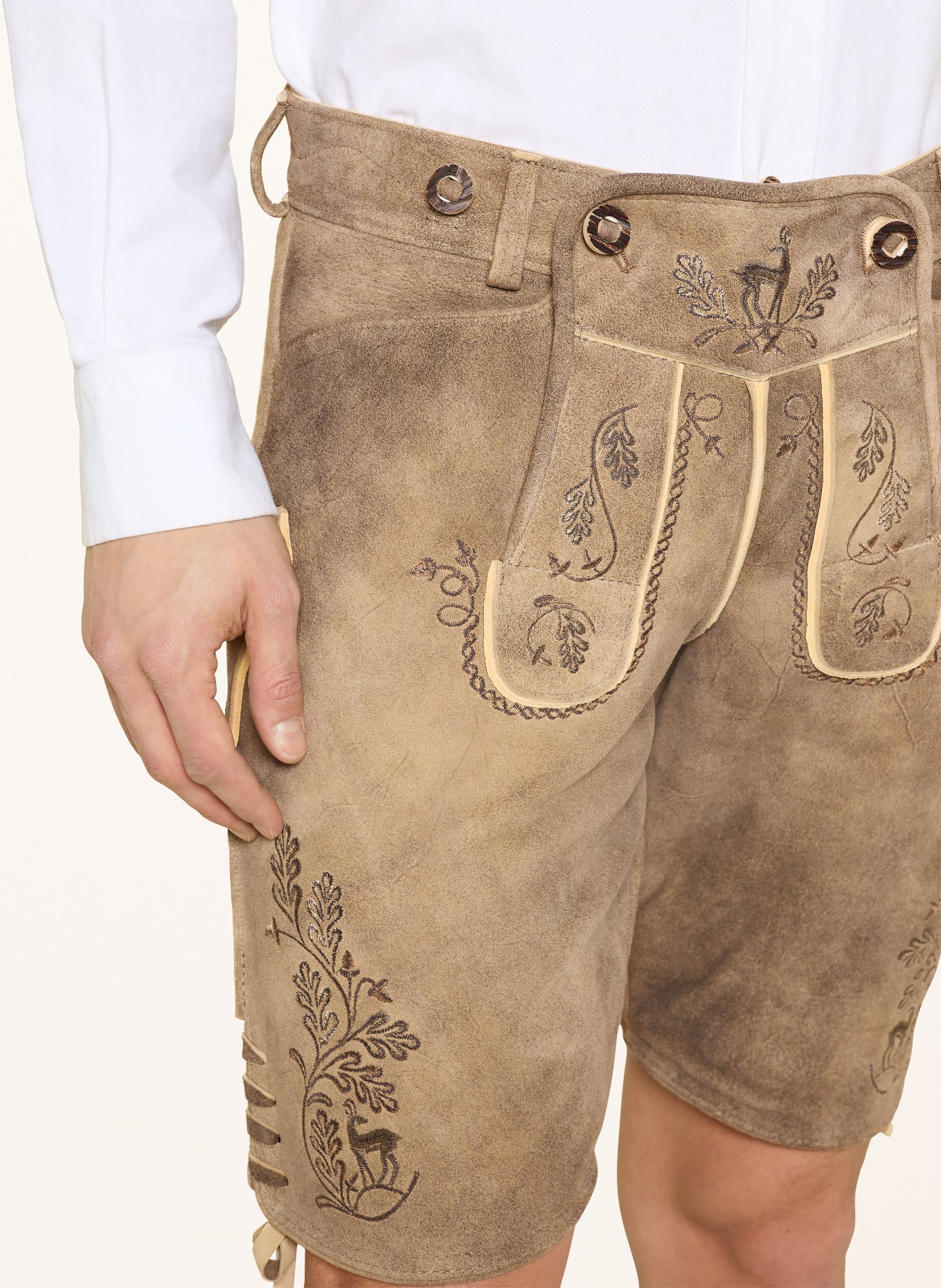 OSTARRICHI Trachten-Lederhose FRANZ: BEIGE / DUNKELBRAUN