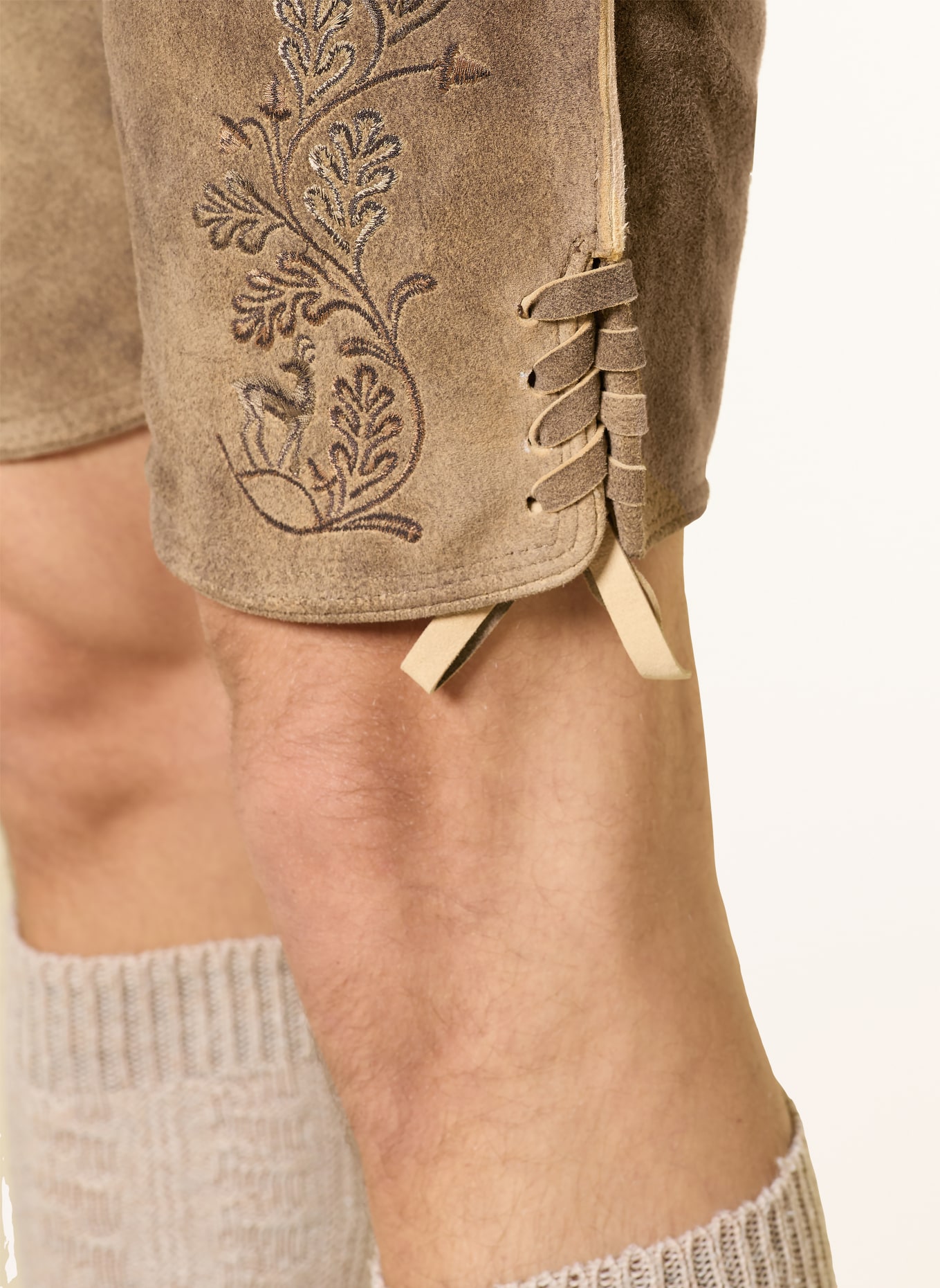 OSTARRICHI Trachten-Lederhose FRANZ: BEIGE / DUNKELBRAUN