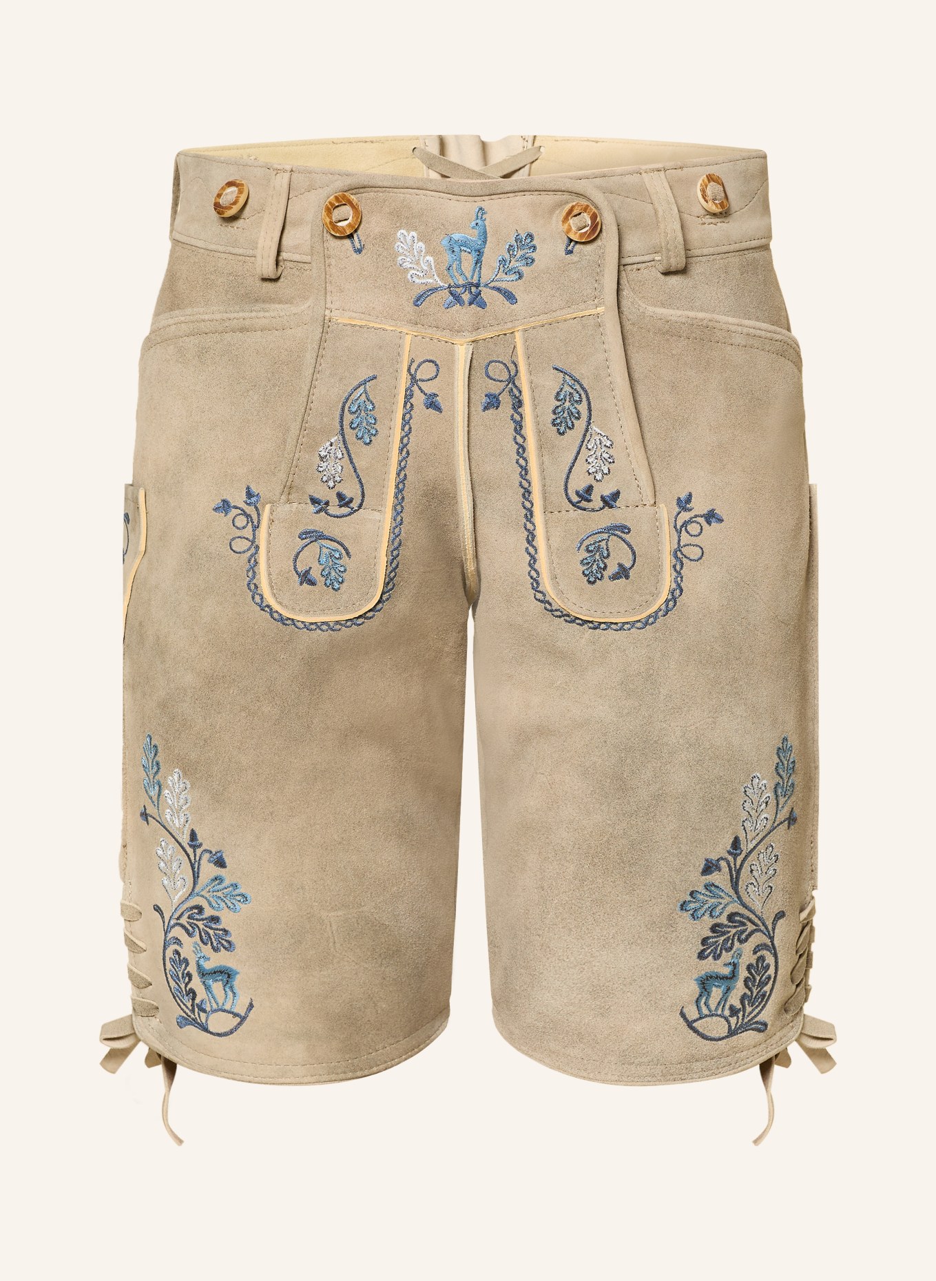 OSTARRICHI Trachten-Lederhose FRANZ: BEIGE / DUNKELBLAU / WEISS