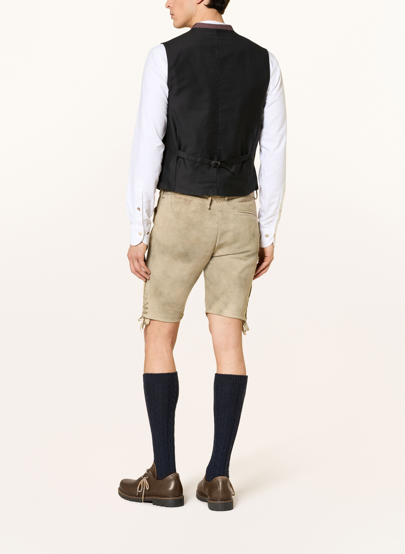OSTARRICHI Trachten-Lederhose FRANZ: BEIGE / DUNKELBLAU / WEISS