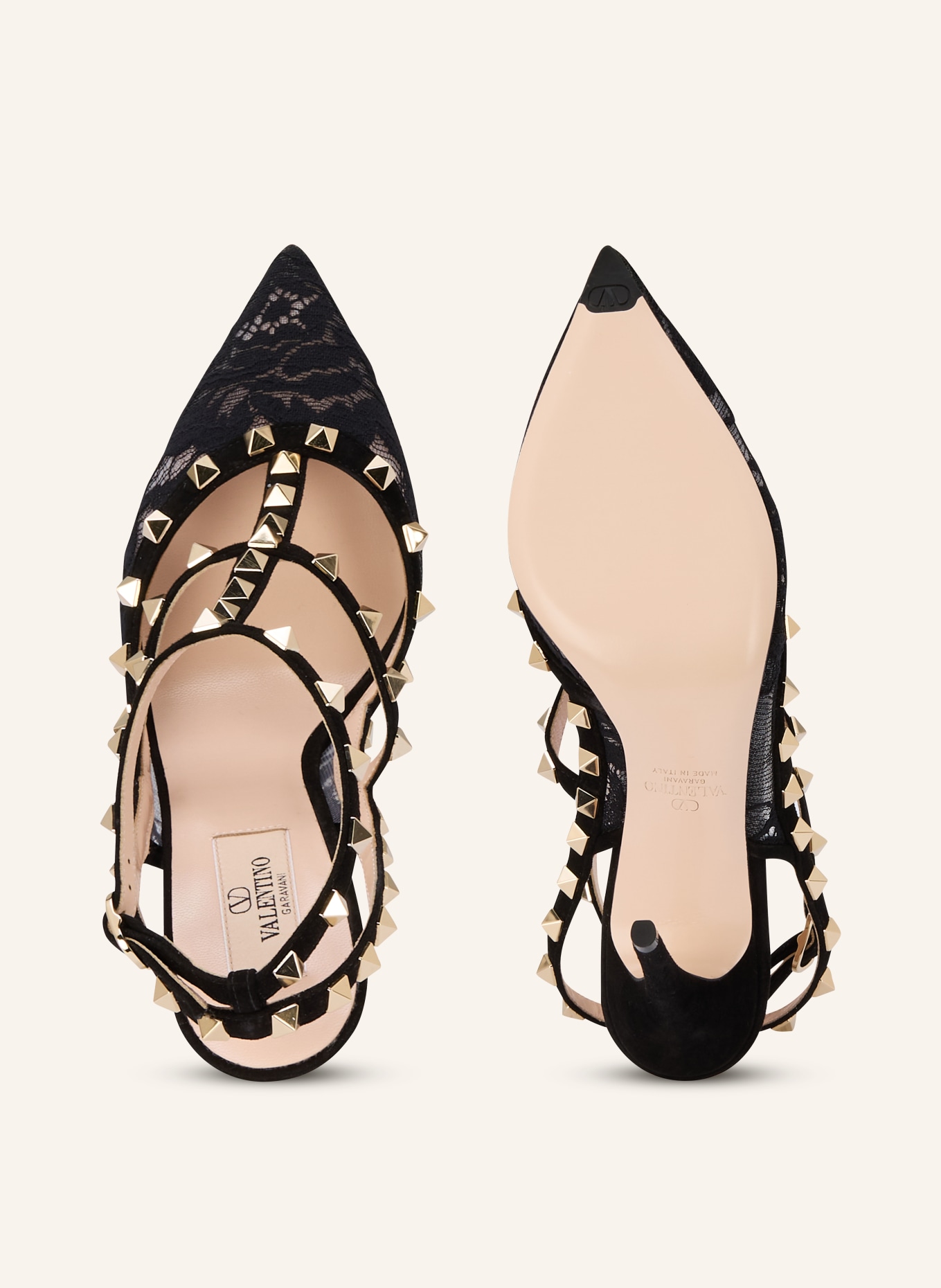 VALENTINO GARAVANI ROCKSTUD slingback pumps with studs: BLACK / SILVER