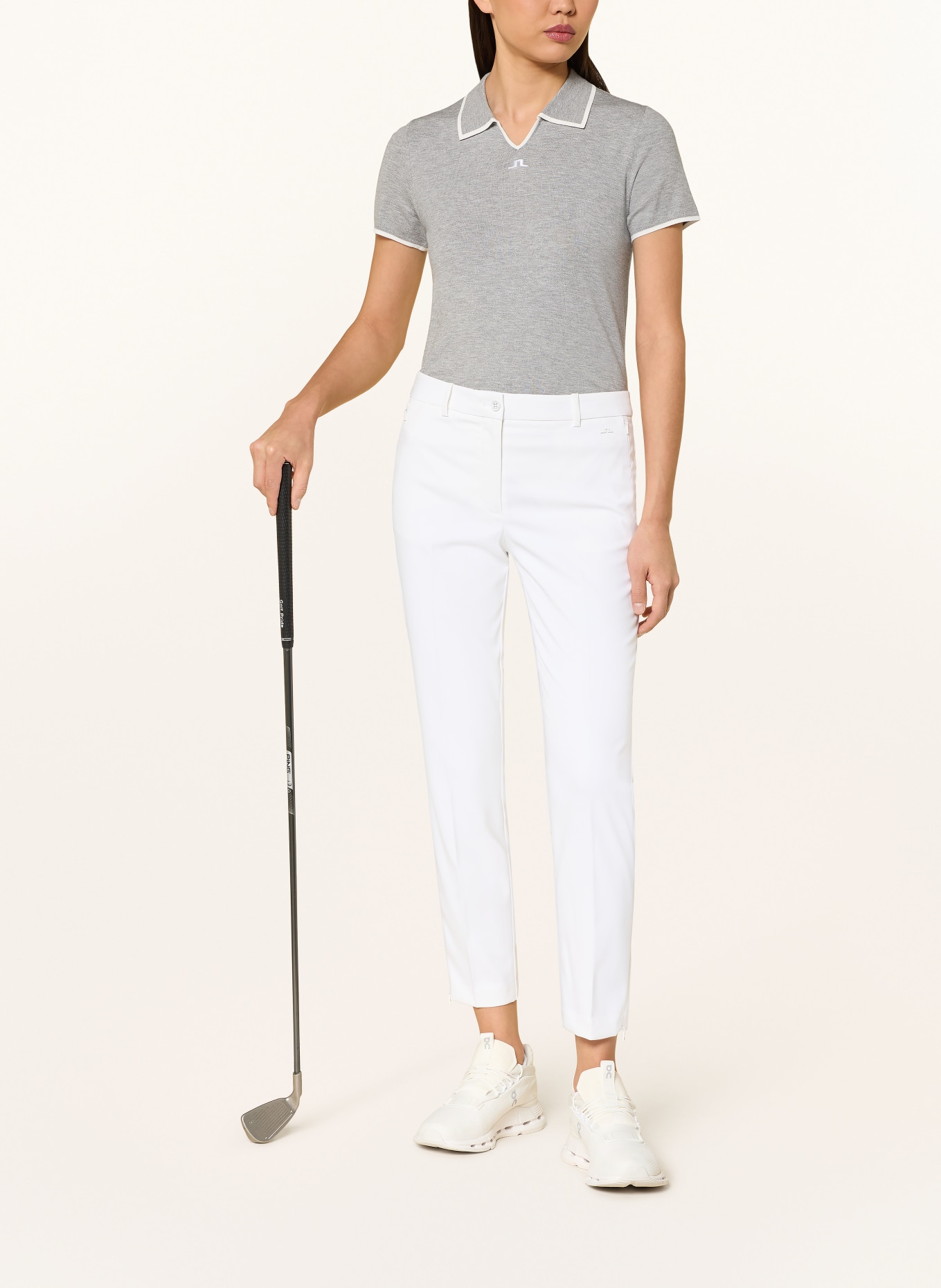 J.LINDEBERG Funktions-Poloshirt: GRAU / WEISS