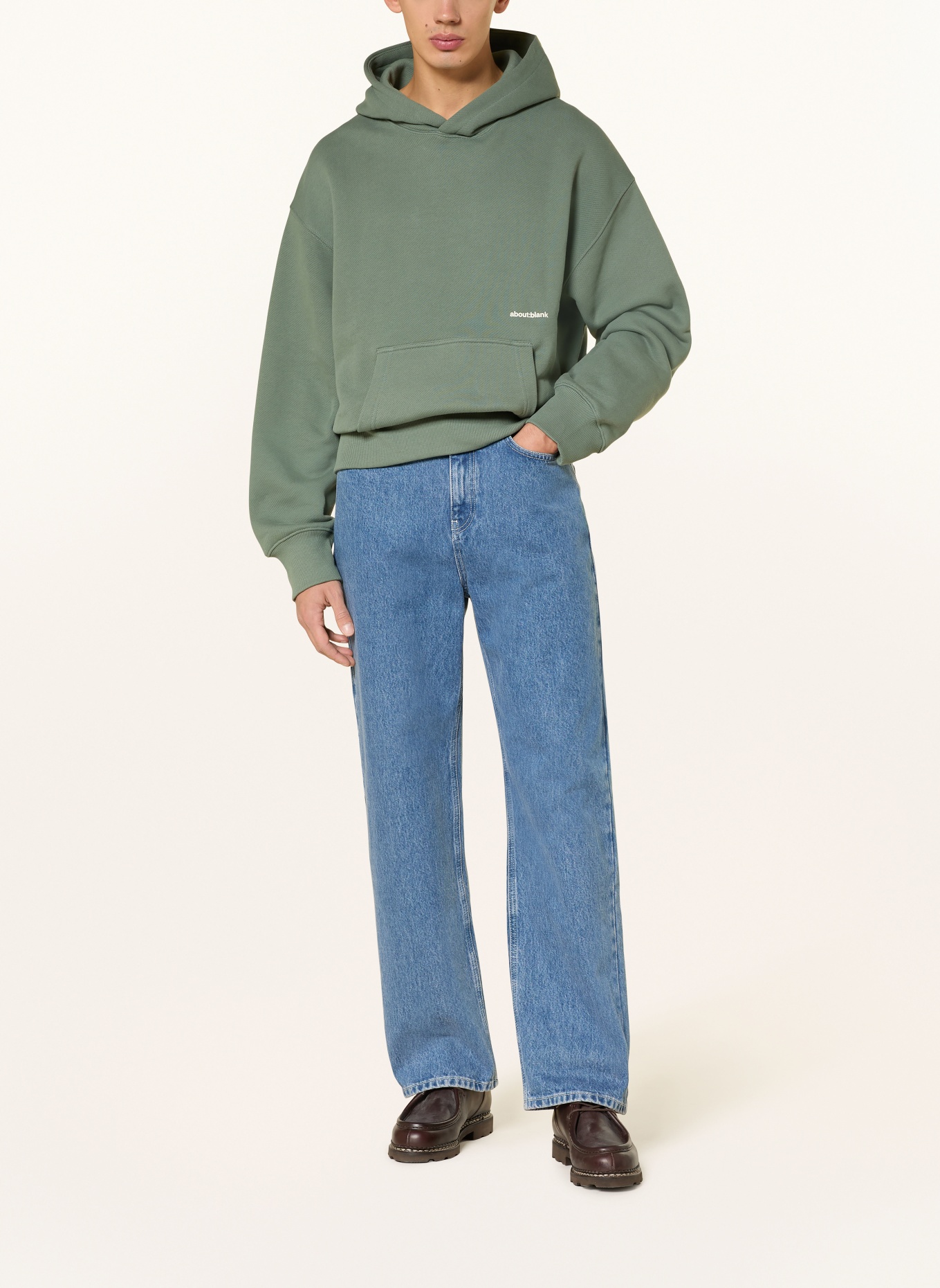 about:blank Hoodie: GRÜN / ECRU