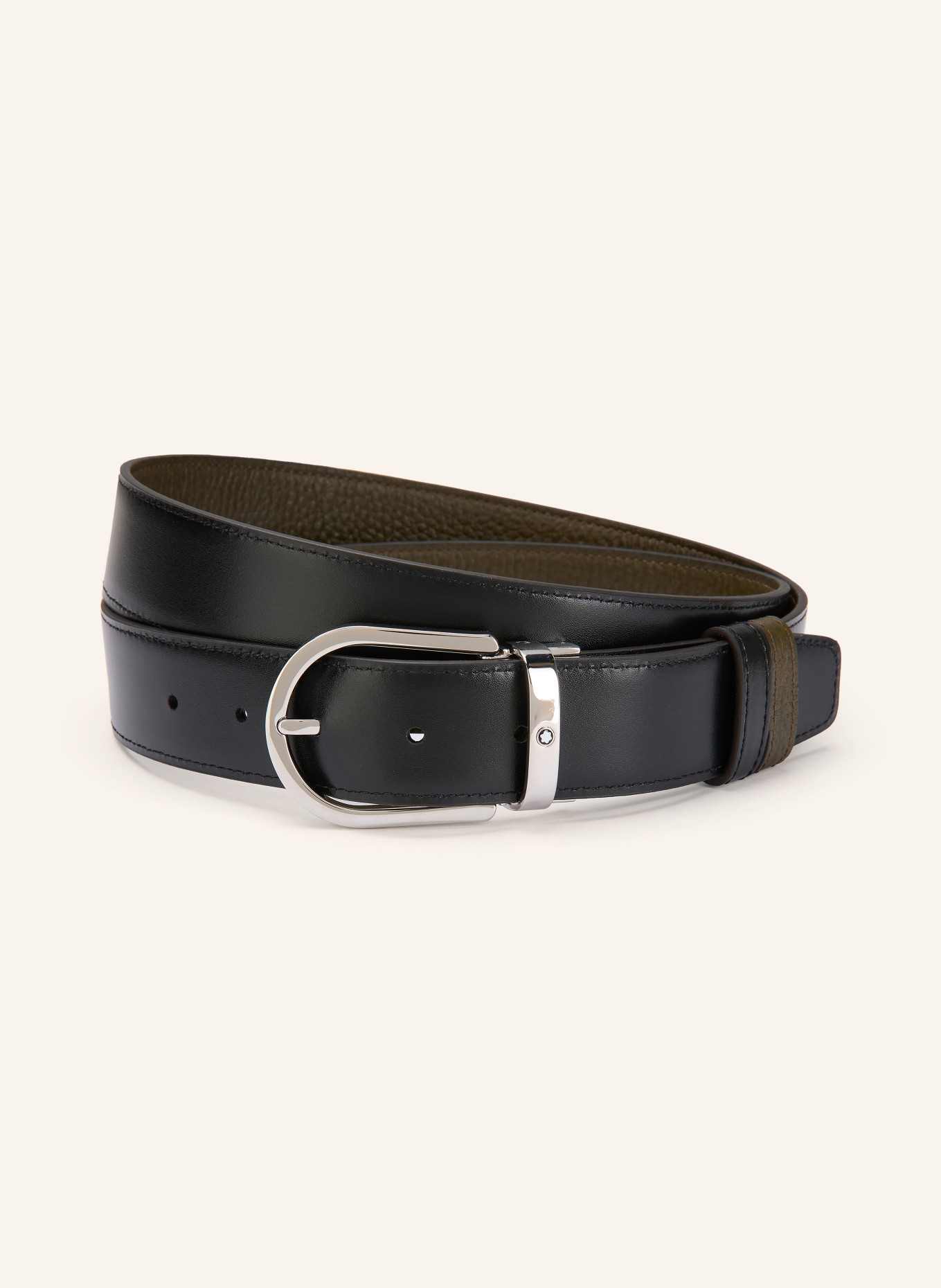 MONTBLANC Reversible leather belt: BLACK / KHAKI