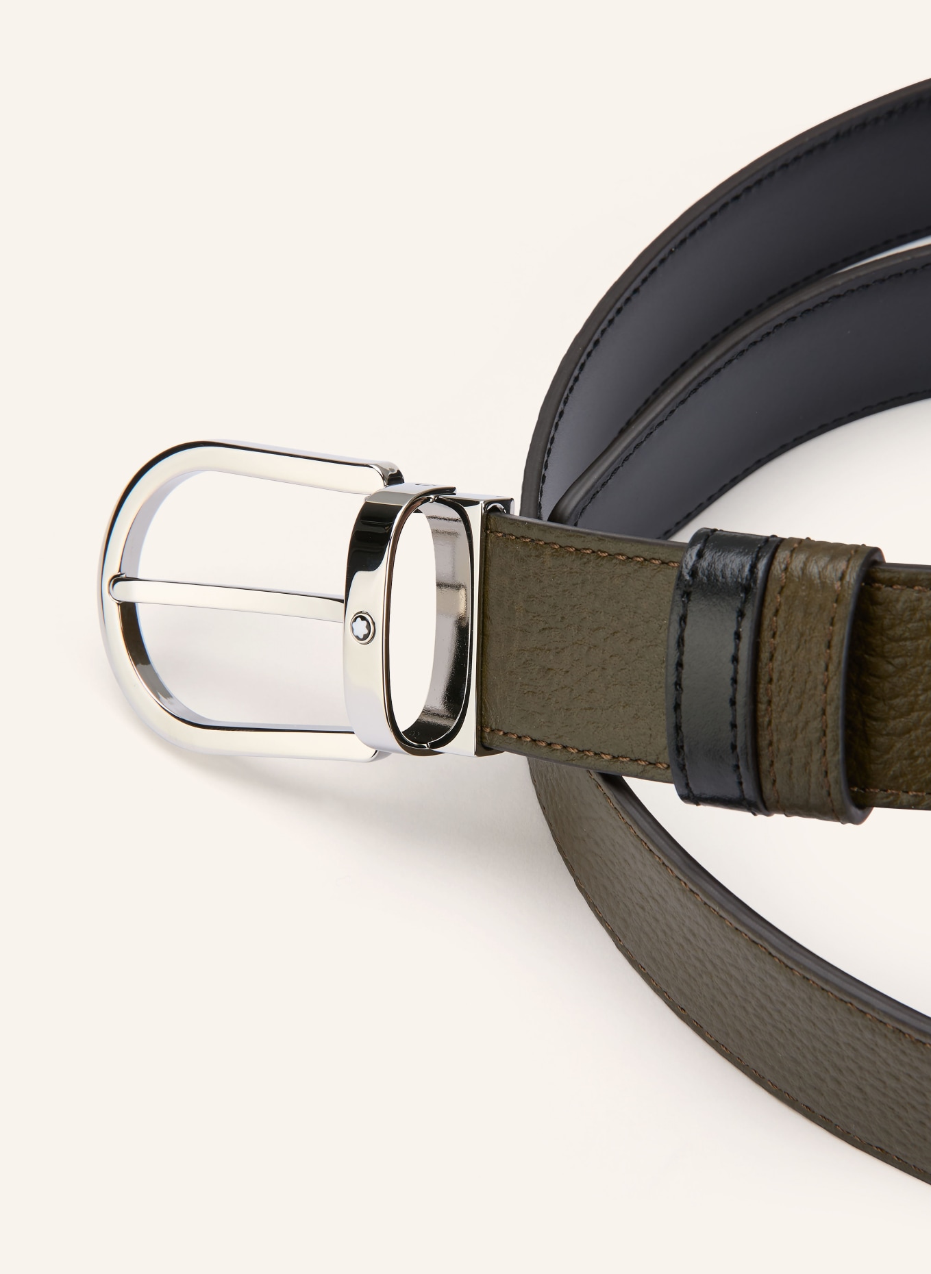 MONTBLANC Reversible leather belt: BLACK / KHAKI