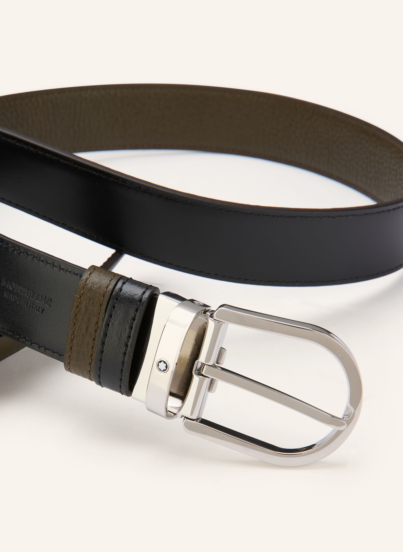 MONTBLANC Reversible leather belt: BLACK / KHAKI