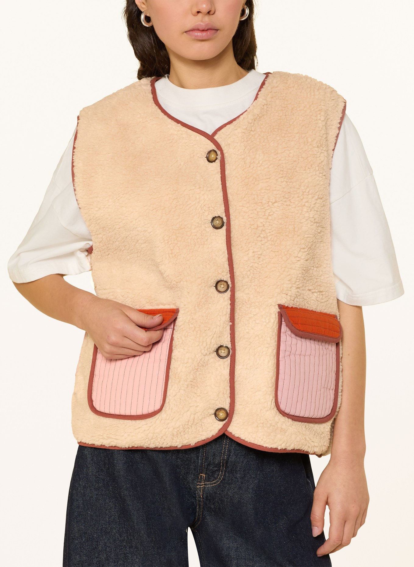 lollys laundry Teddyfellová vesta JACELL: BÉŽOVÁ / RŮŽOVÁ