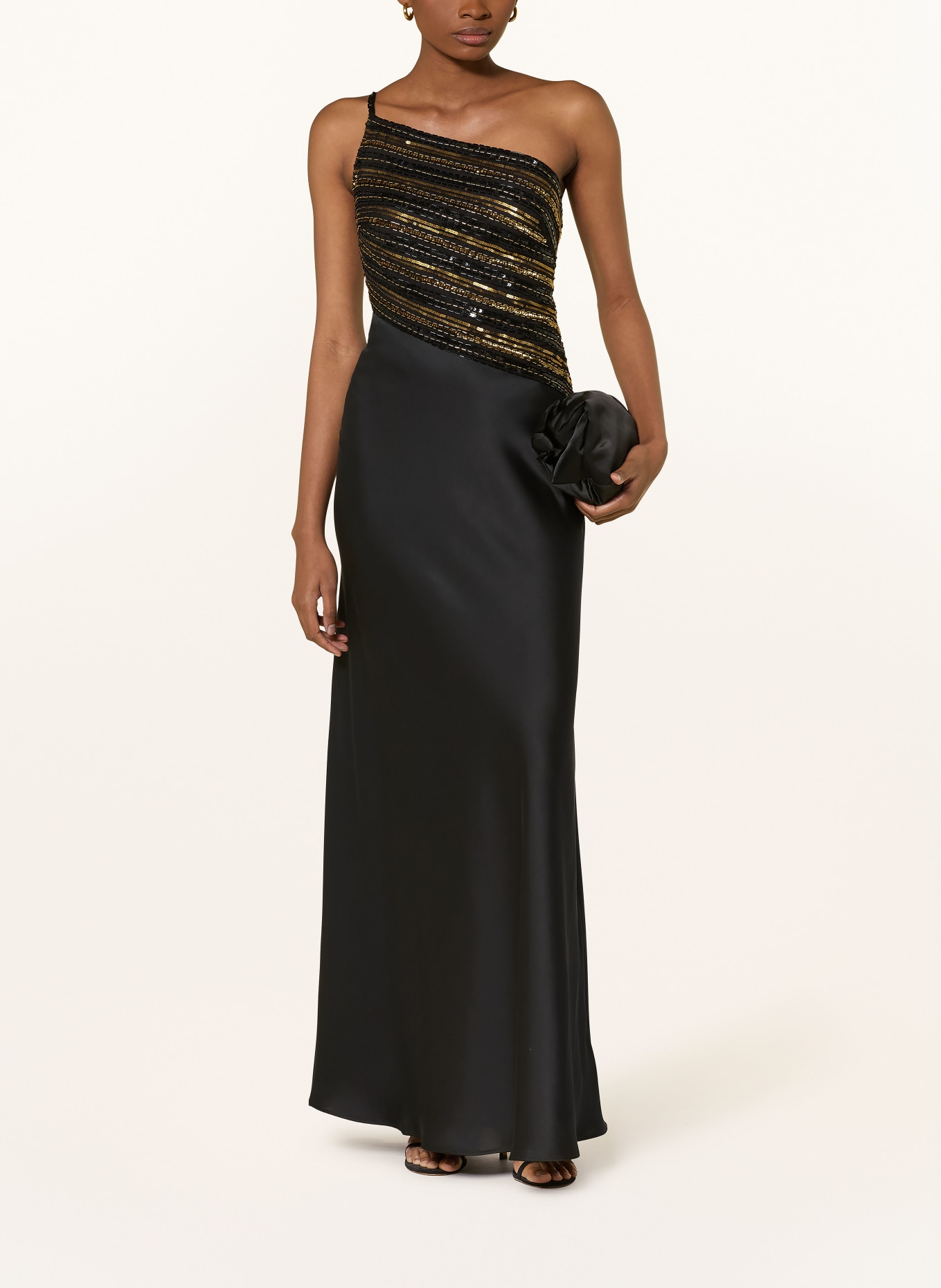 LAUREN RALPH LAUREN Abendkleid mit Perlen: SCHWARZ / GOLD