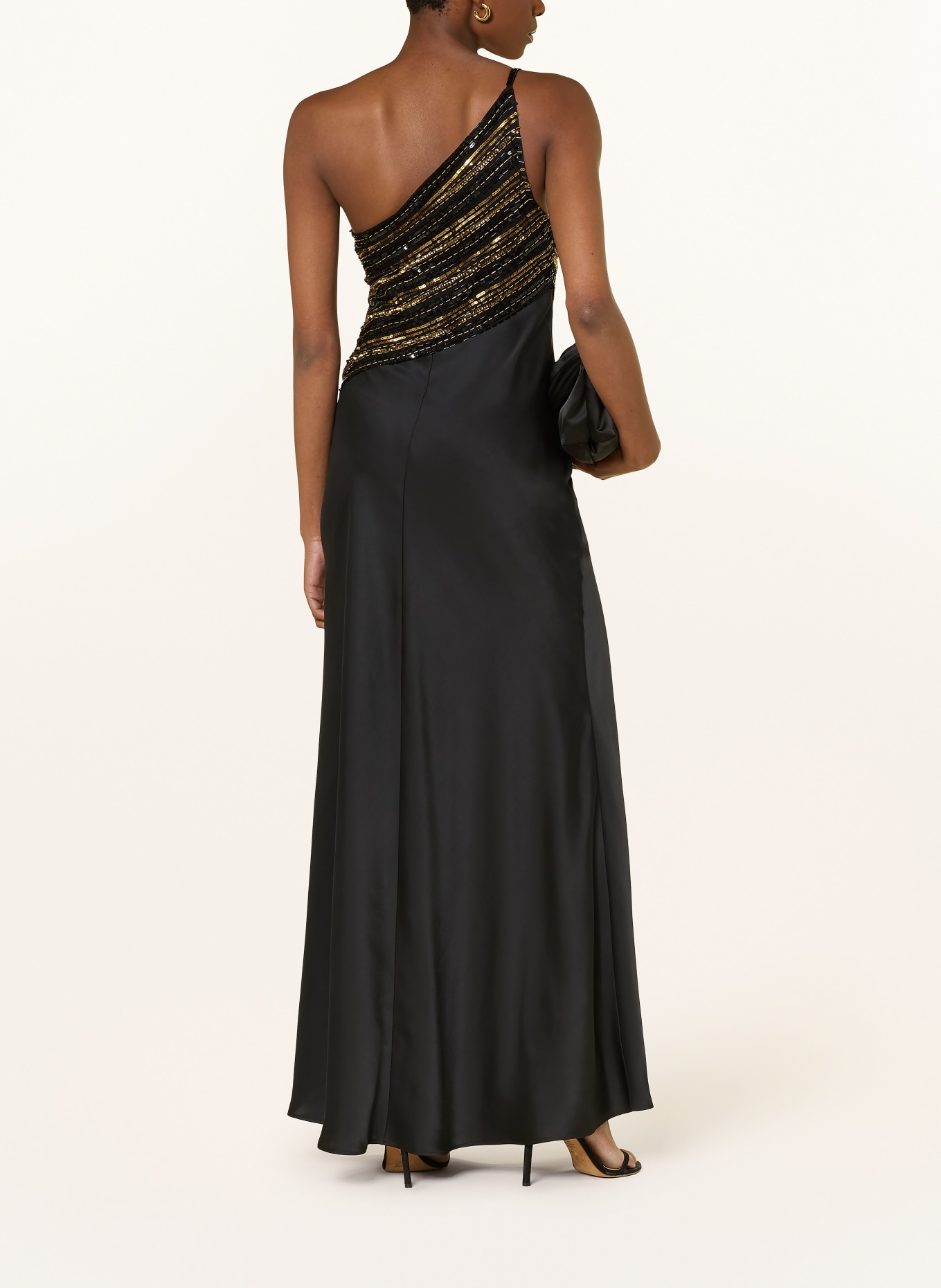 LAUREN RALPH LAUREN Abendkleid mit Perlen: SCHWARZ / GOLD