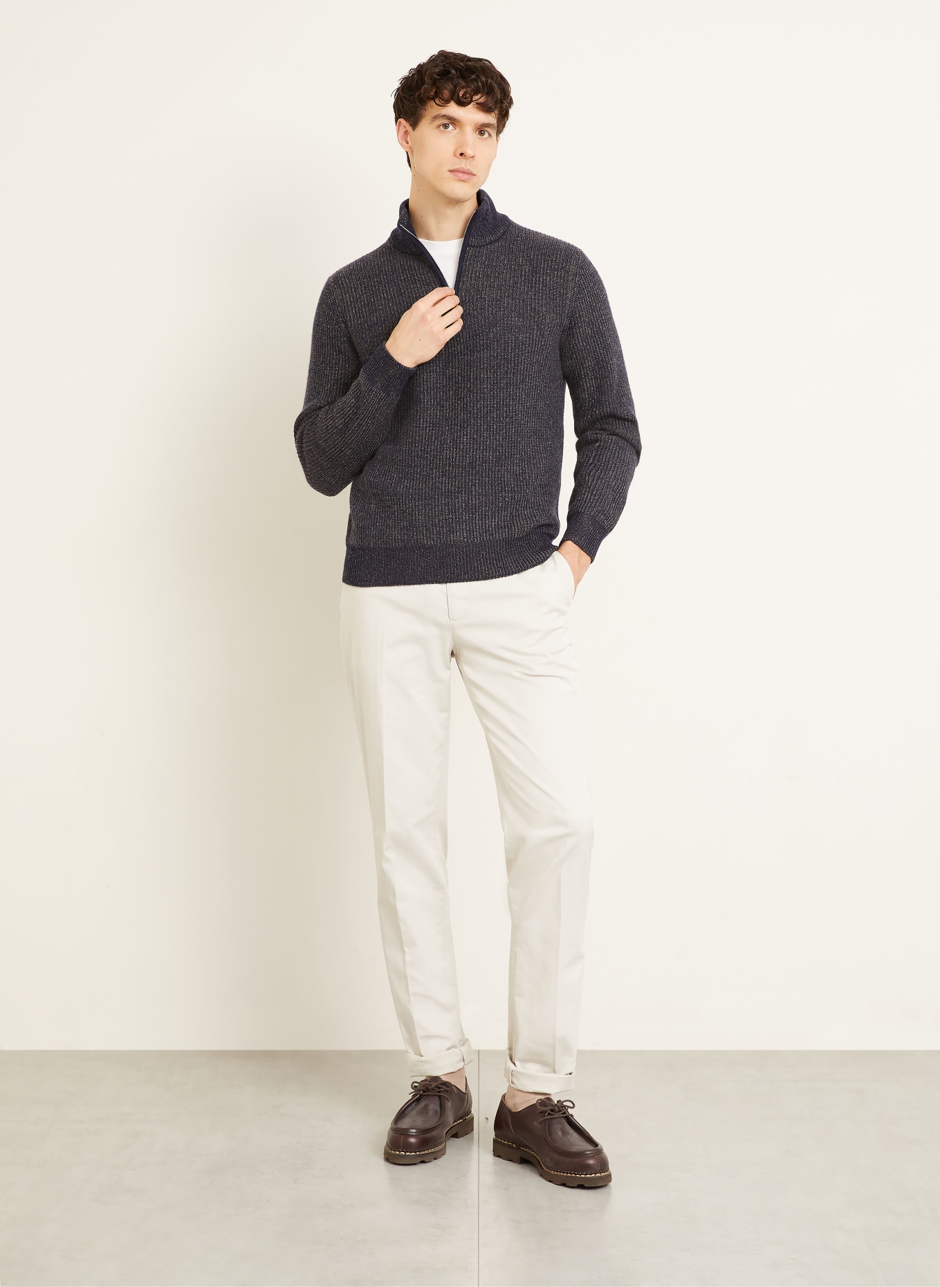 FIORONI Troyer SERAFINA z kaszmir: GRANATOWY / BEŻOWY