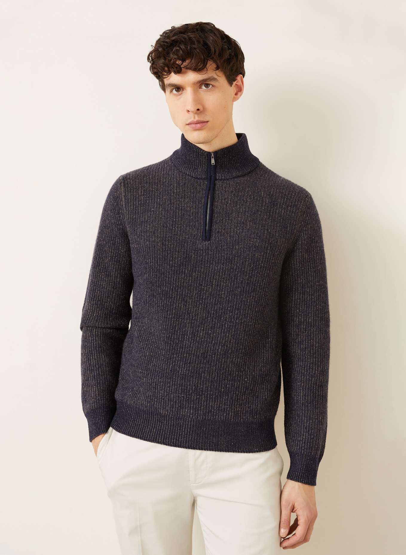 FIORONI Troyer SERAFINA z kaszmir: GRANATOWY / BEŻOWY