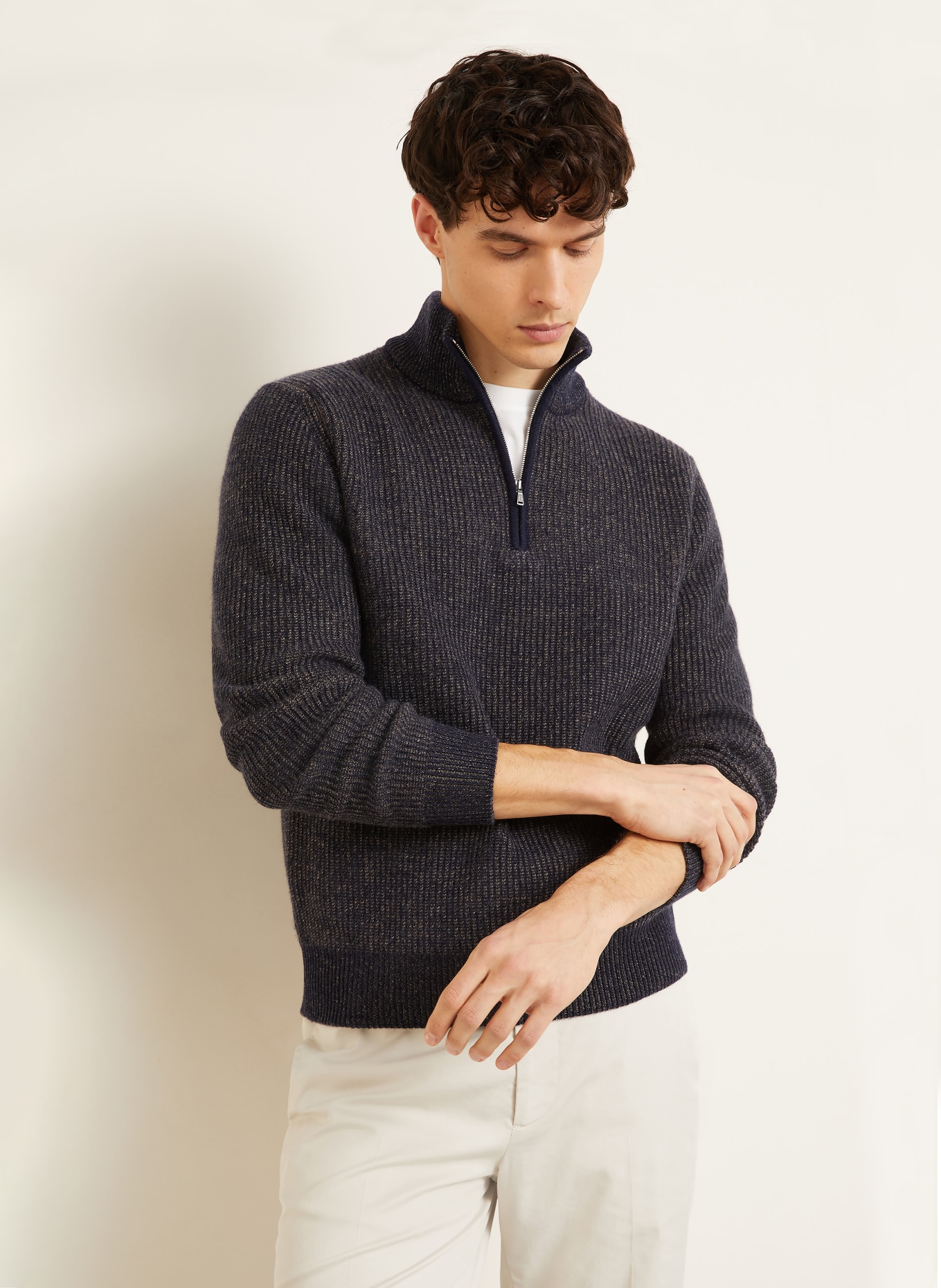 FIORONI Troyer SERAFINA z kaszmir: GRANATOWY / BEŻOWY