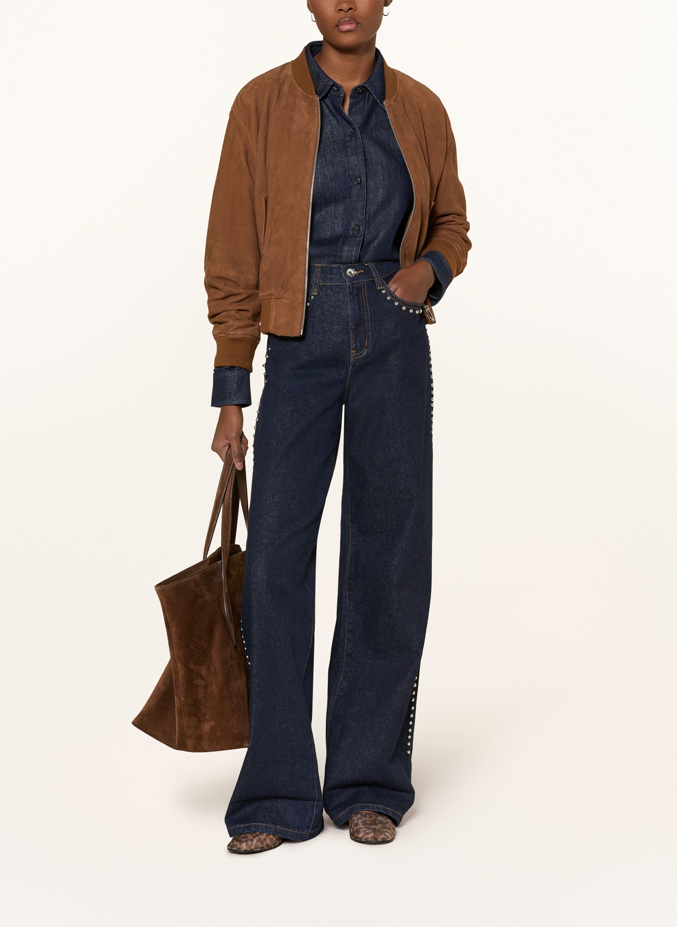 ONLY Džíny Wide Leg HOPE s ozdobnými kamínky: DARK BLUE DENIM