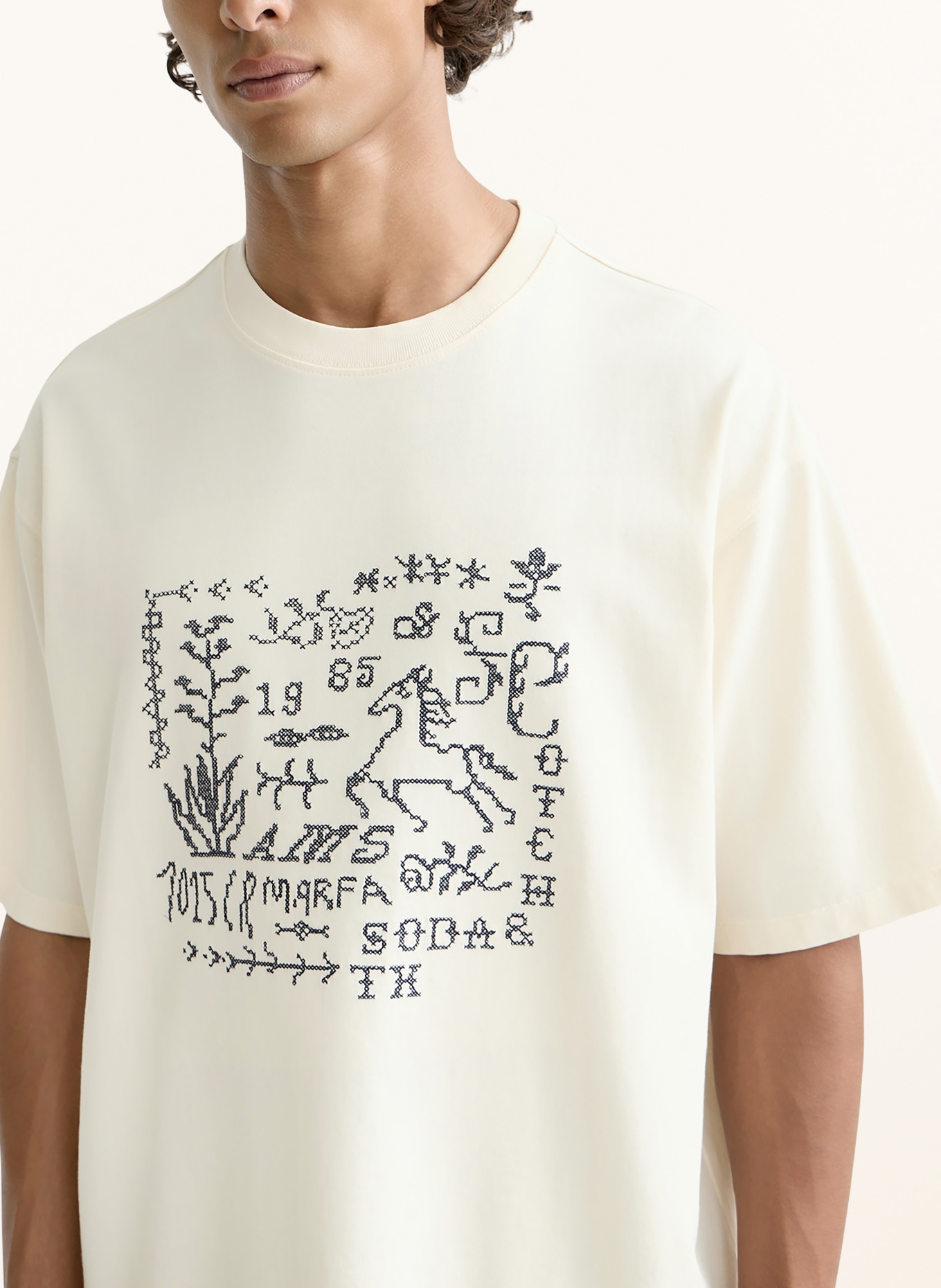 SCOTCH & SODA koszulka: ECRU / GRANATOWY