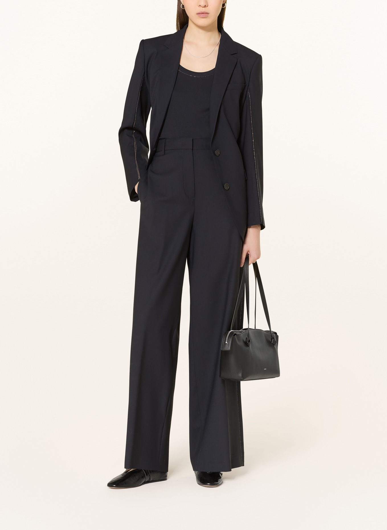 FABIANA FILIPPI Pantalon Marlene avec pierres décoratives: BLEU FONCÉ